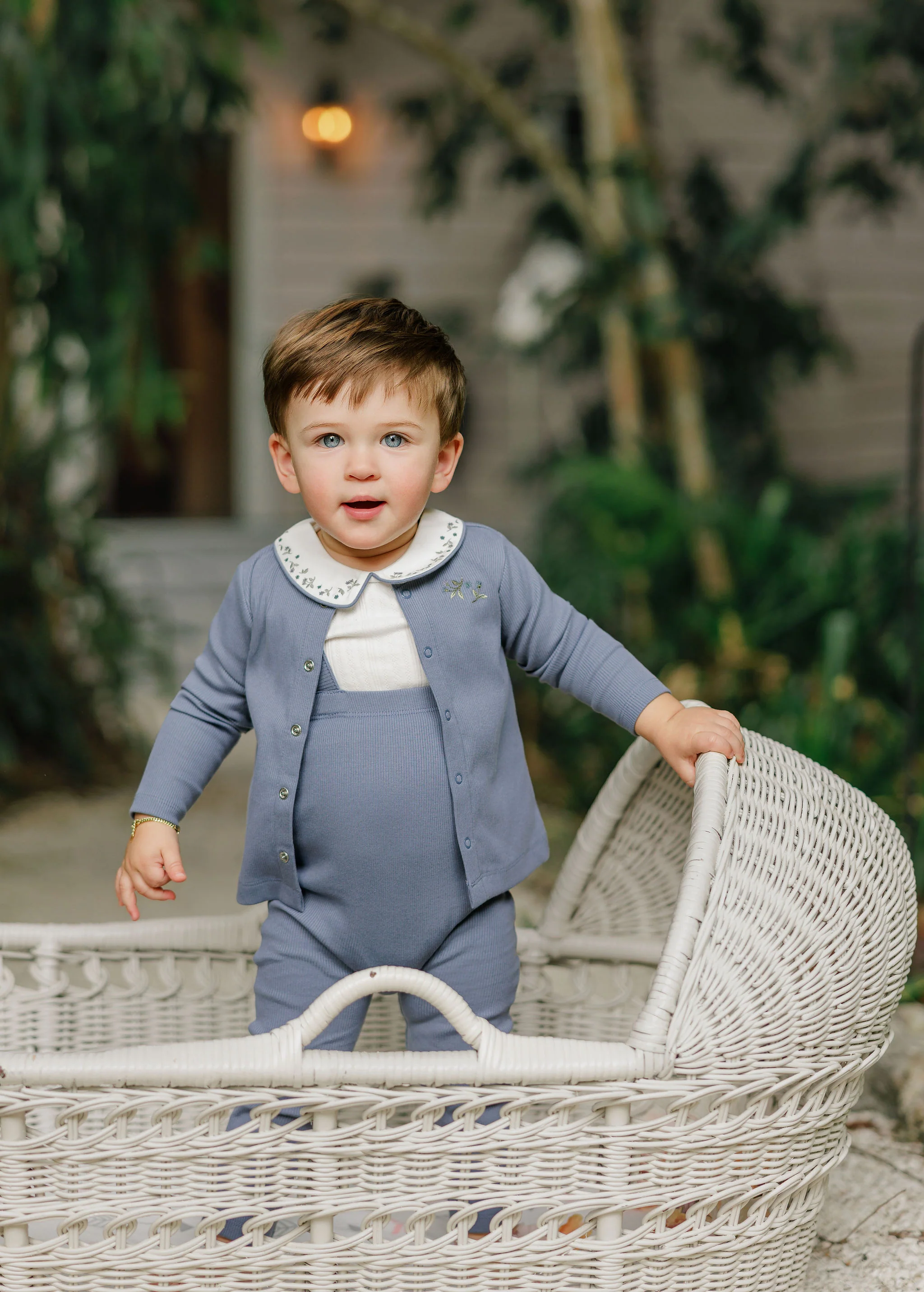 Boys T-shirt and Overalls – Ivory Blue – Embroidered Collar - Image 3