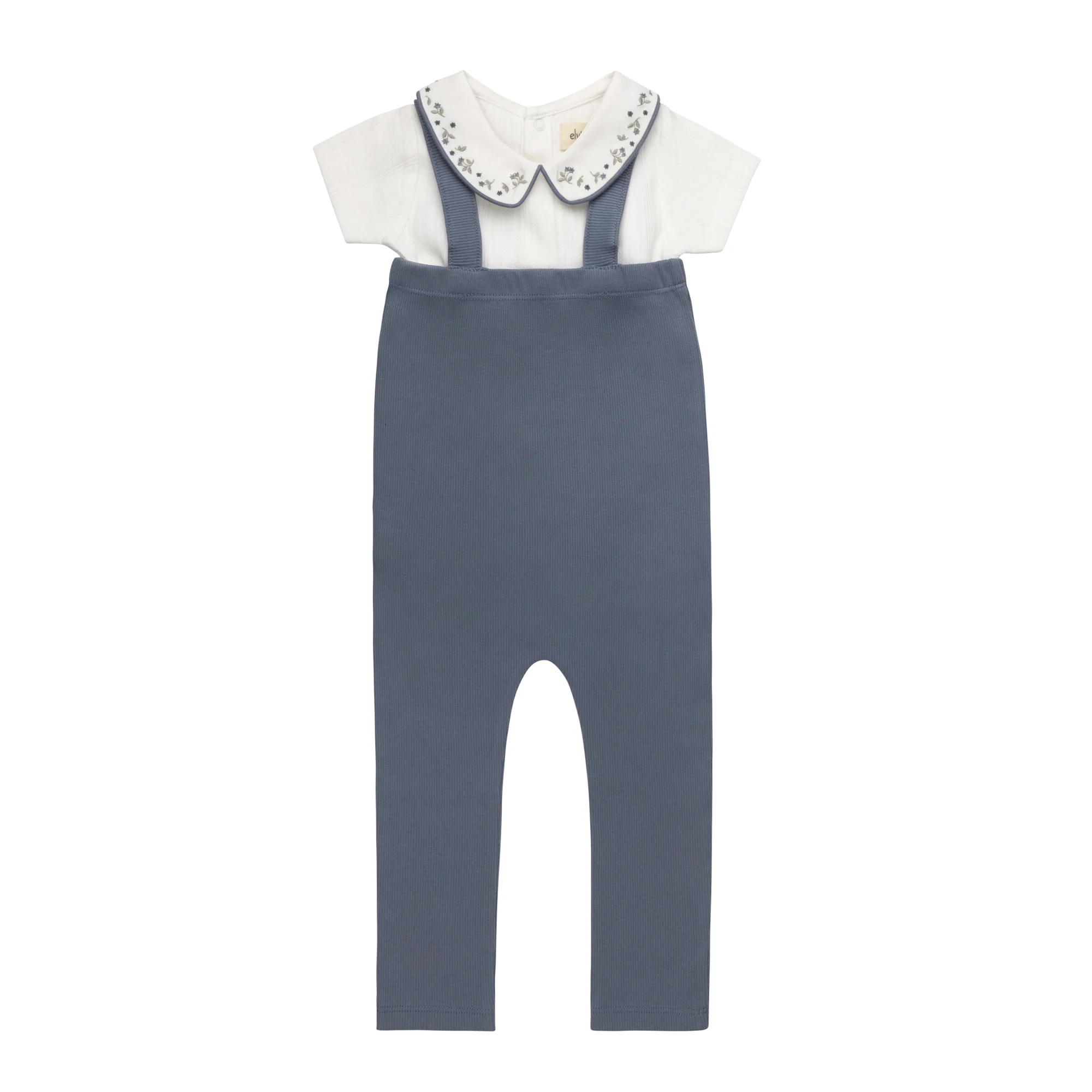 Boys T-shirt and Overalls – Ivory Blue – Embroidered Collar - Image 4