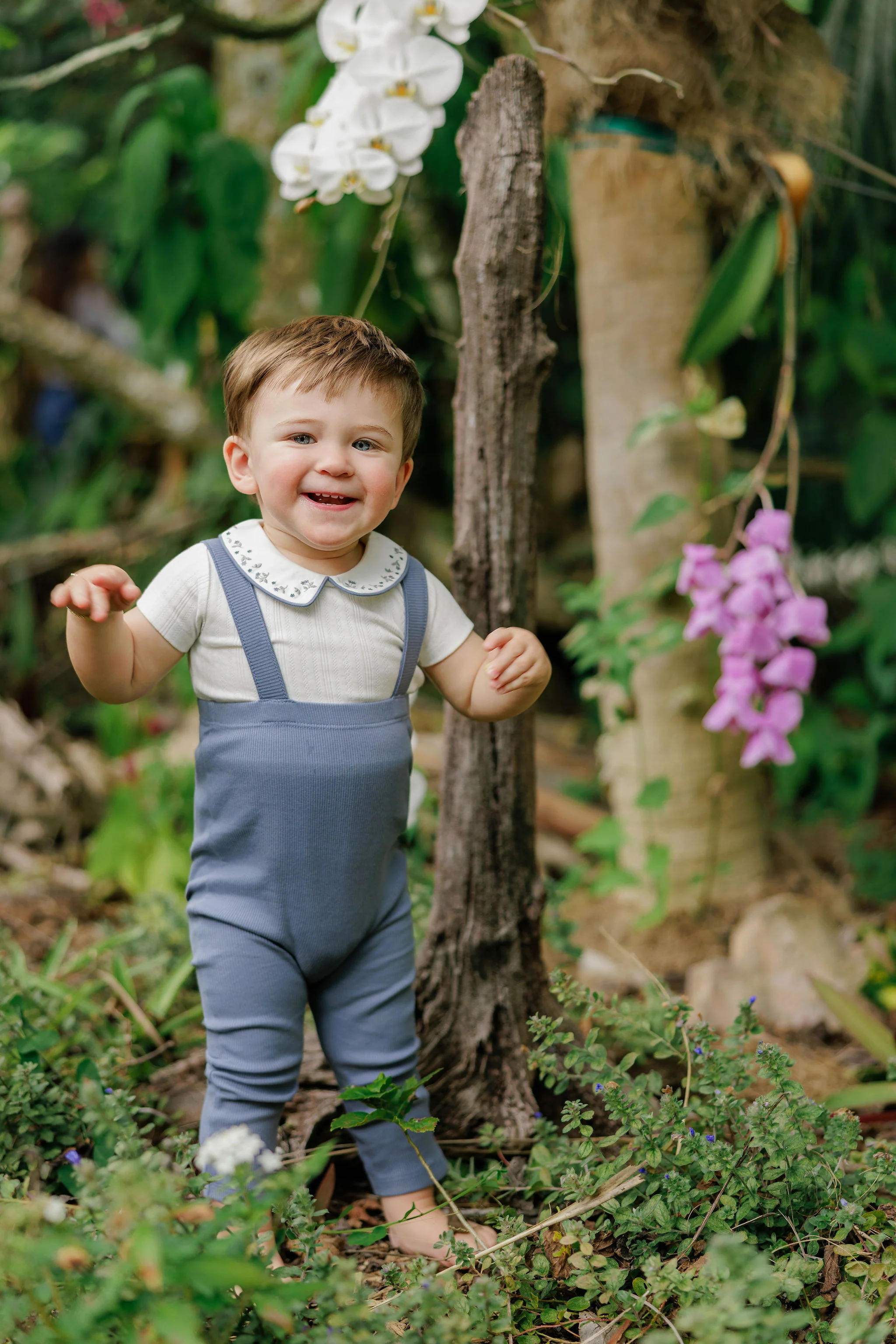 Boys T-shirt and Overalls – Ivory Blue – Embroidered Collar - Image 5