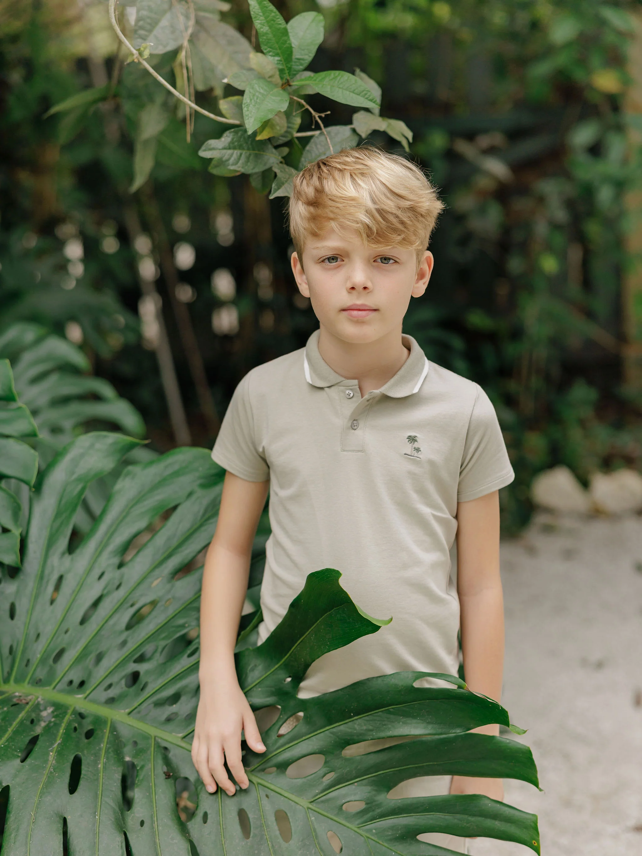 Boys Polo - Sage - Embroidered Palm Trees - Image 2