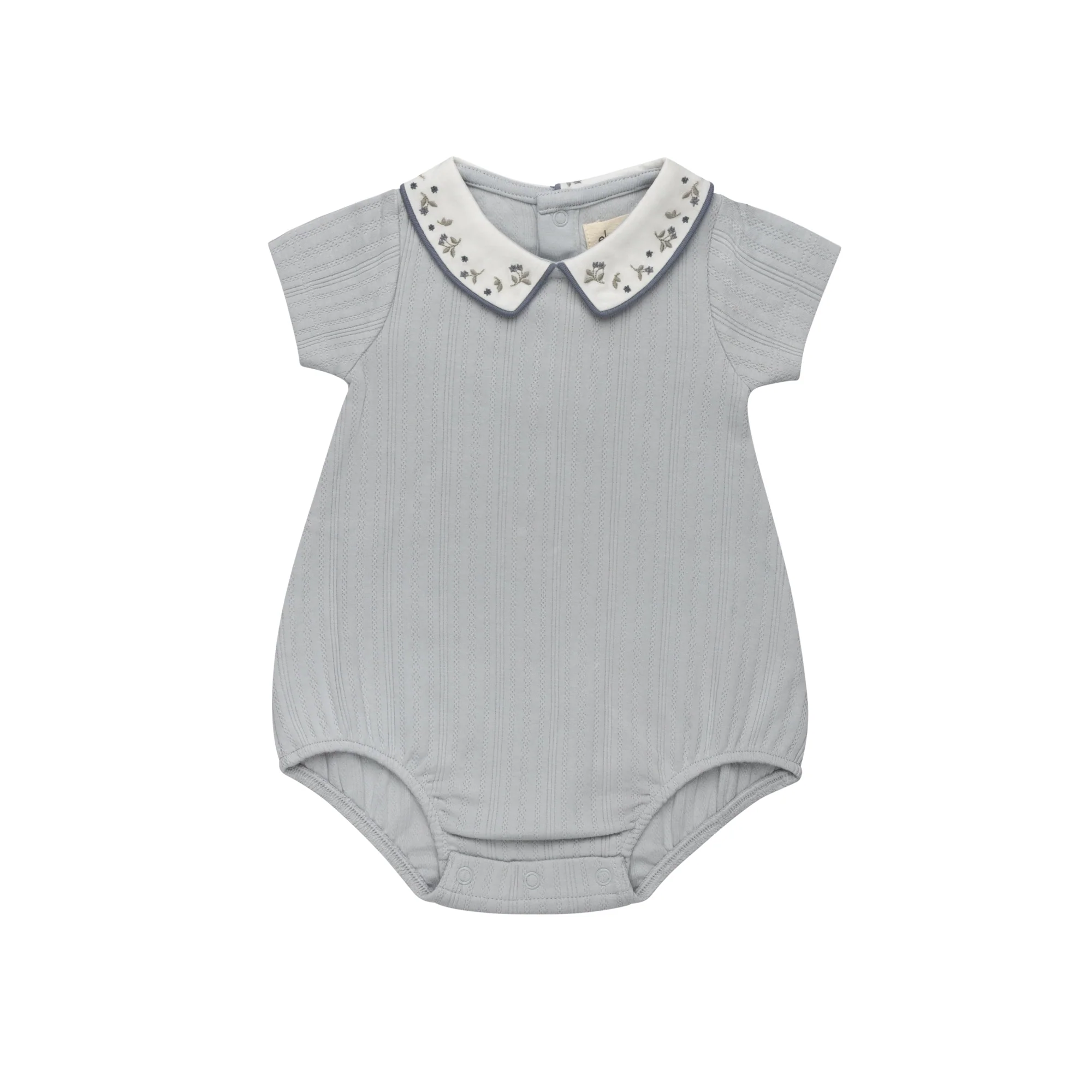 Boys Romper – Blue – Embroidered Collar