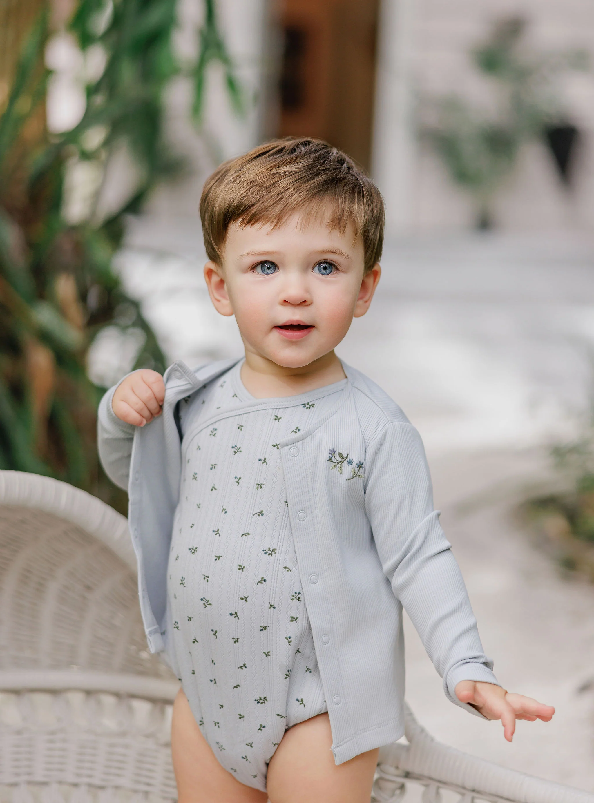 Boys Romper – Blue – Floral Pointelle - Image 3