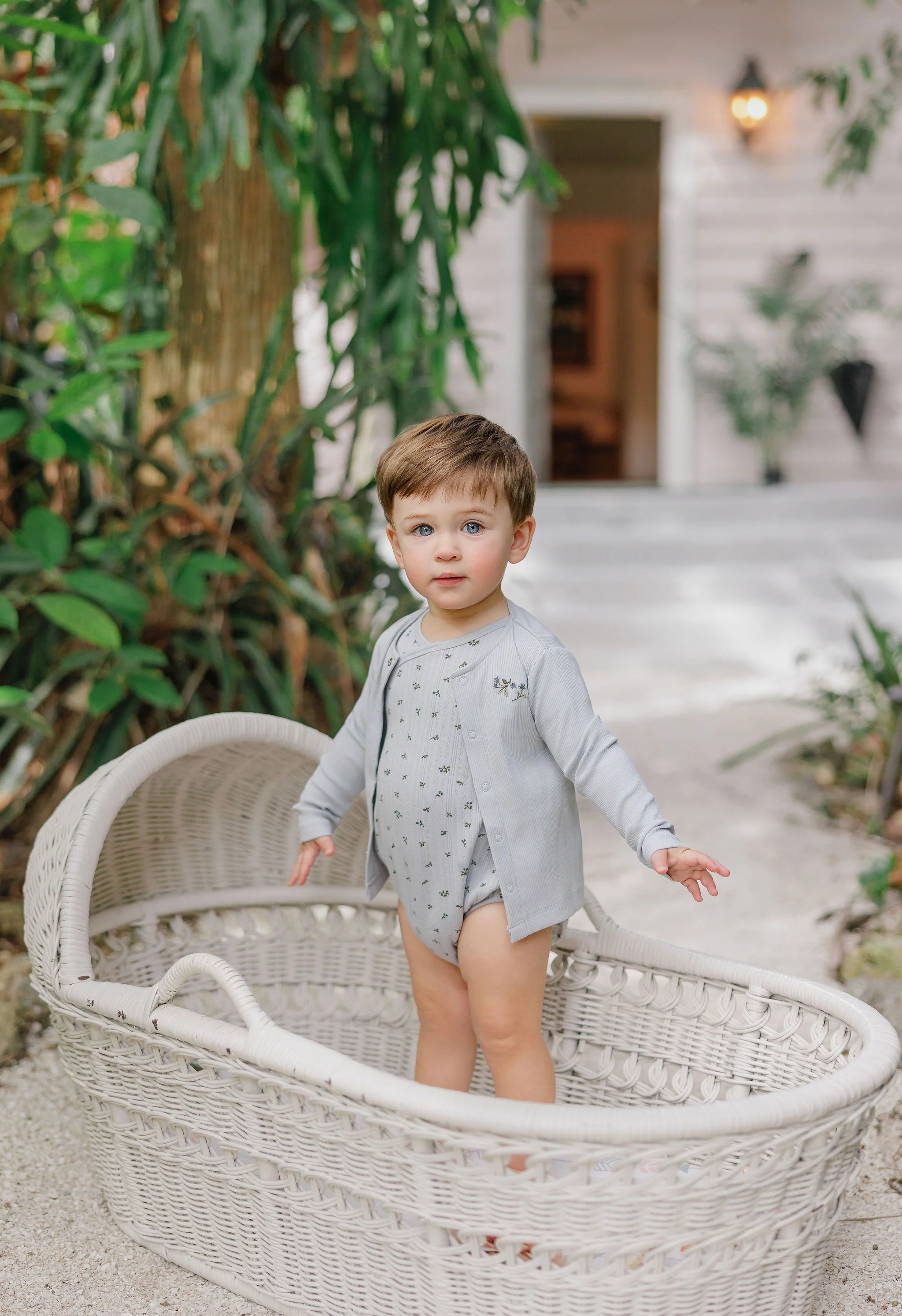 Boys Romper – Blue – Floral Pointelle - Image 4