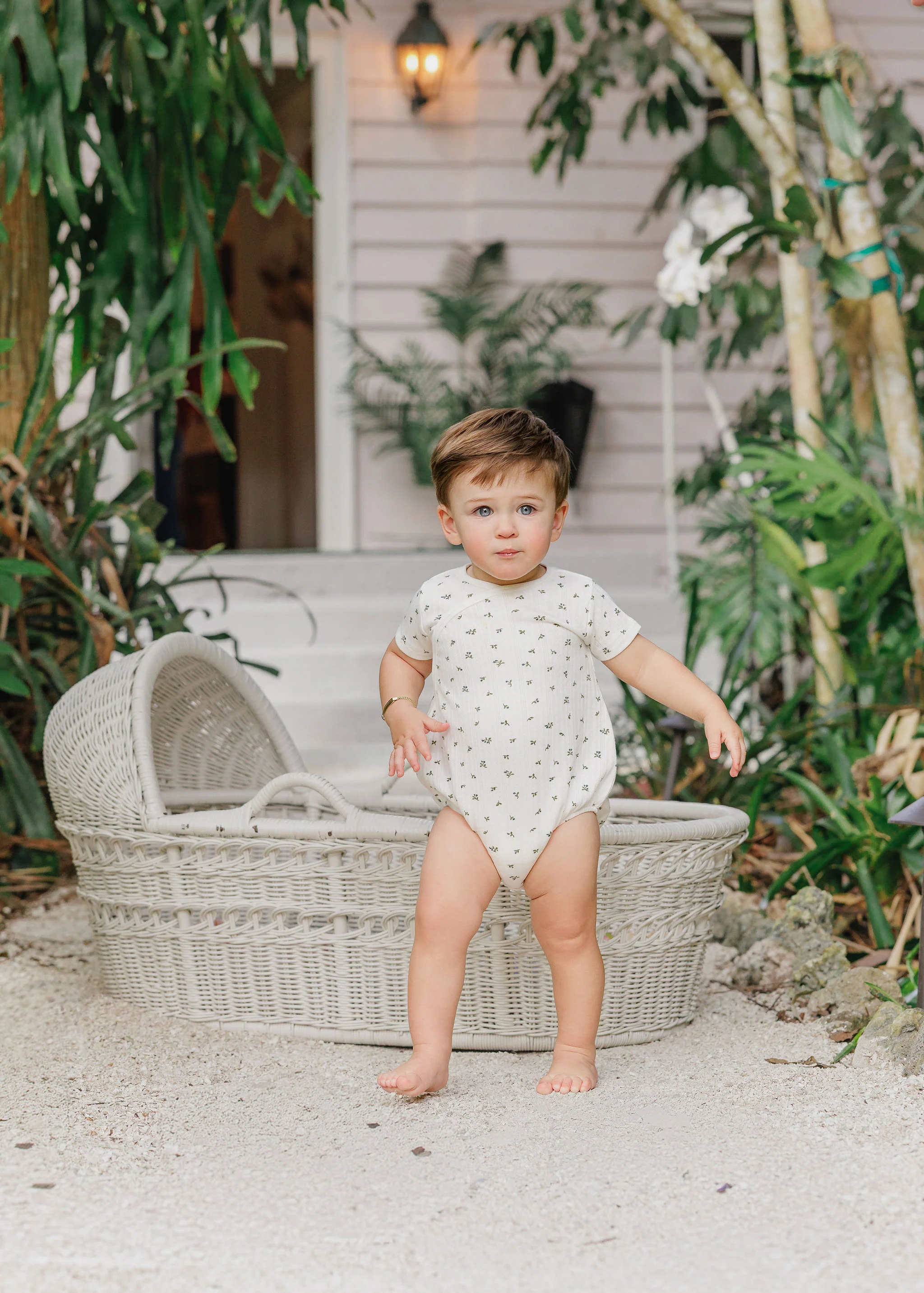 Boys Romper – Ivory Blue – Floral Pointelle - Image 2