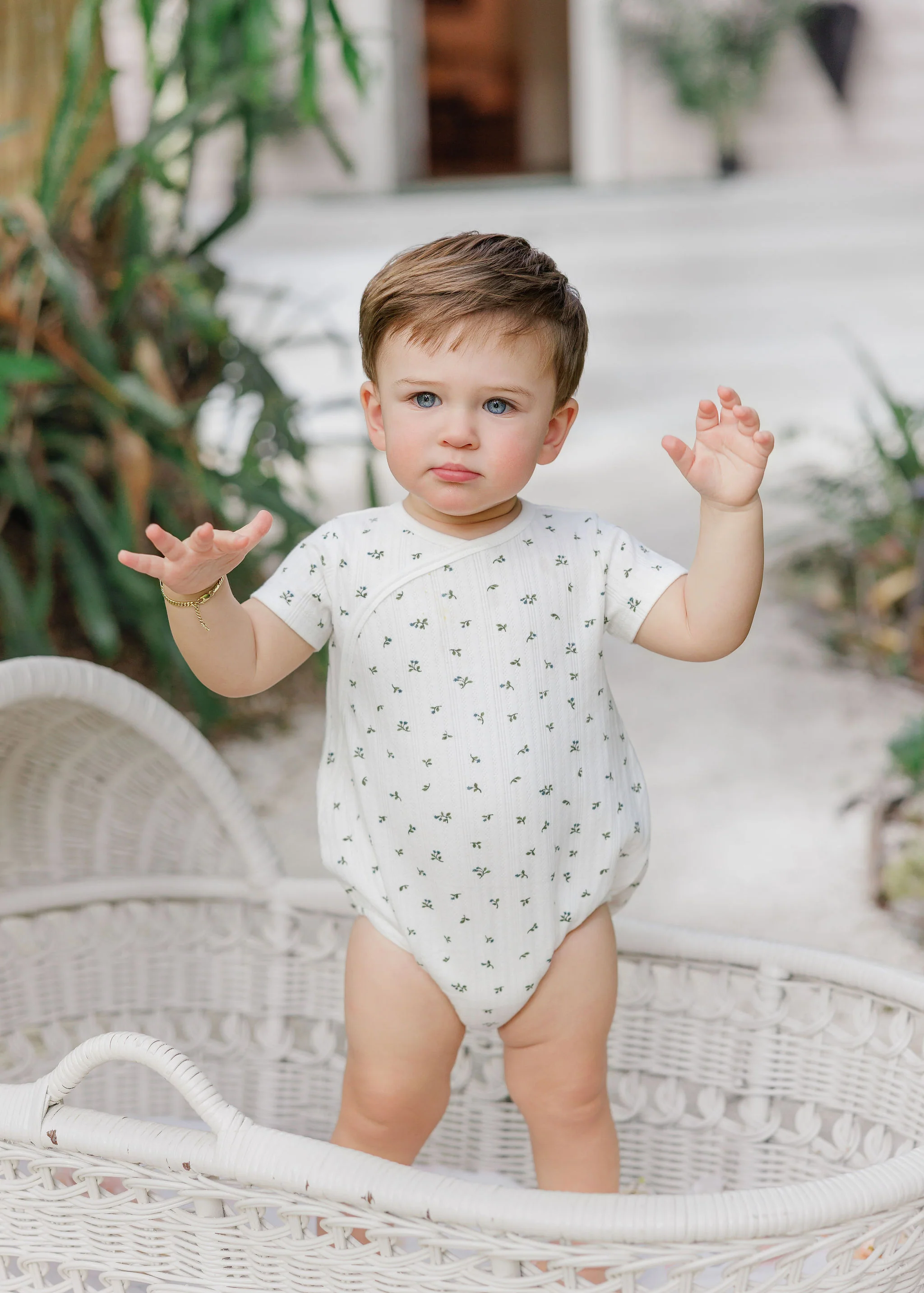 Boys Romper – Ivory Blue – Floral Pointelle - Image 3