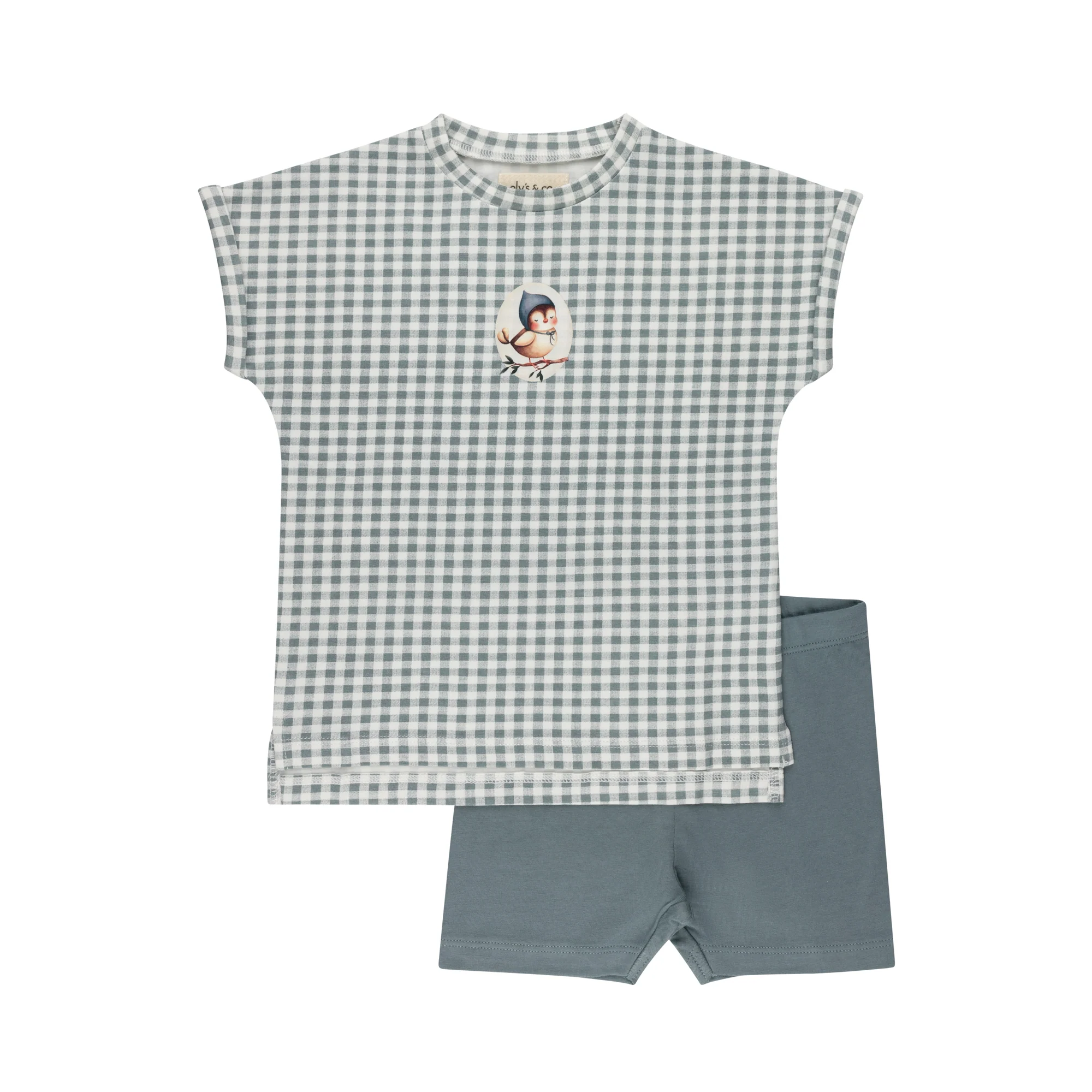Boys Tee and Shorts - Blue - Gingham Owl