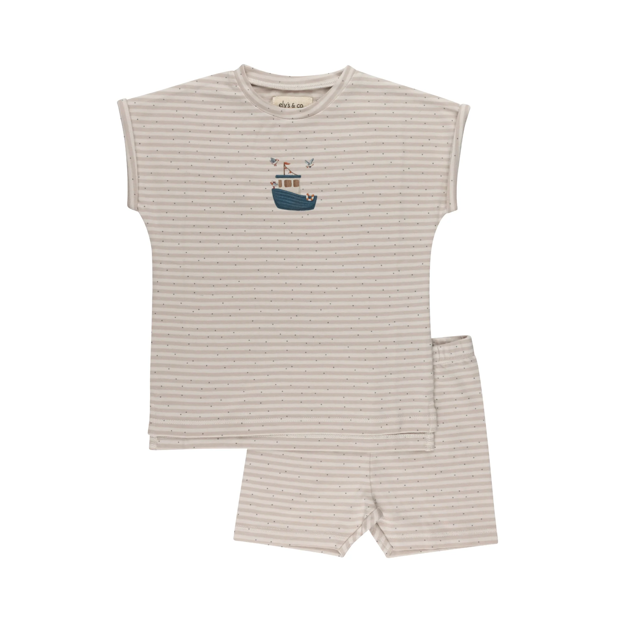 Boys Tshirt and Shorts Set - Tan - Nautical Stripe