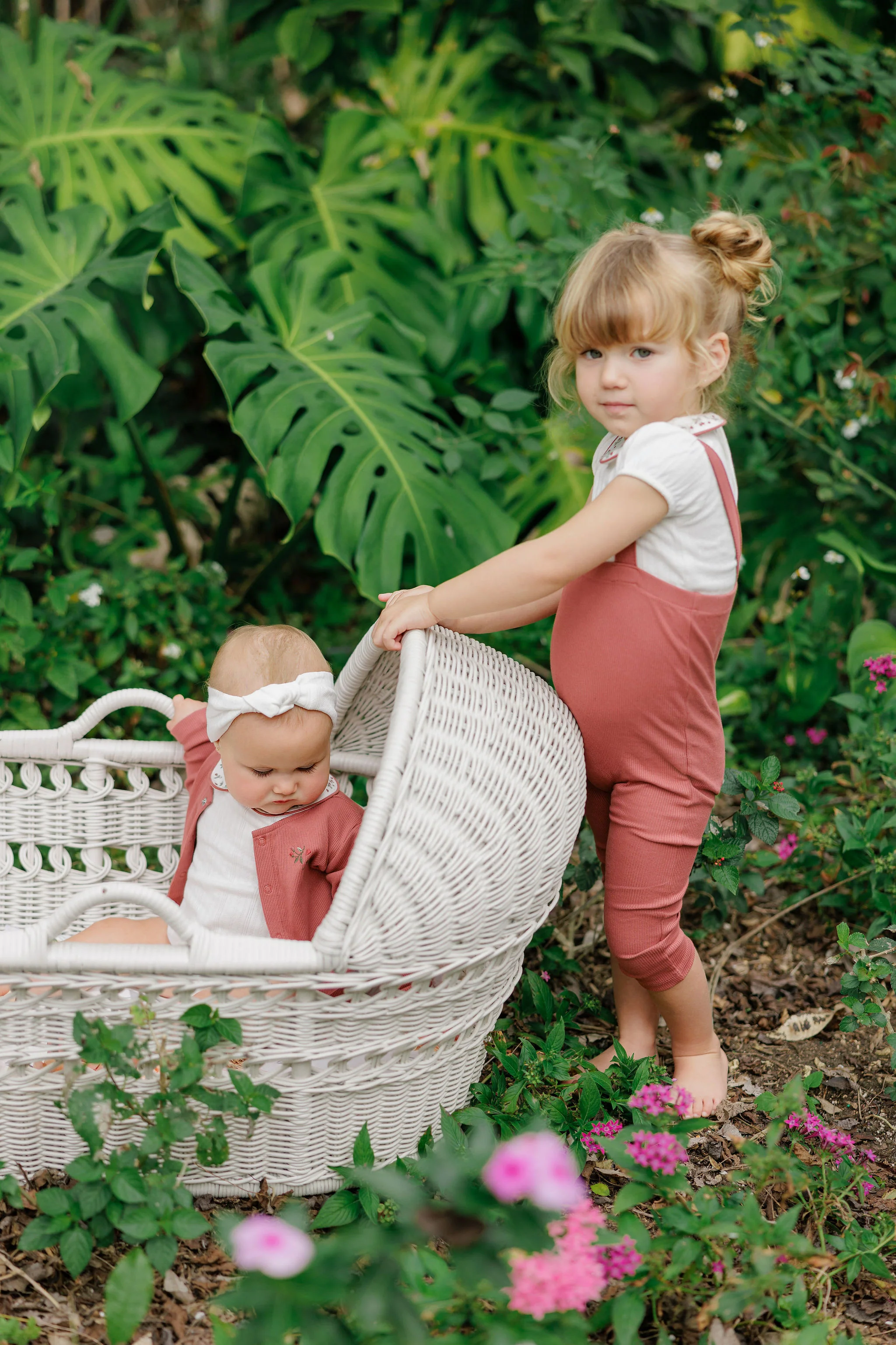 Girls T-shirt and Overalls – Ivory Pink – Embroidered Collar - Image 4