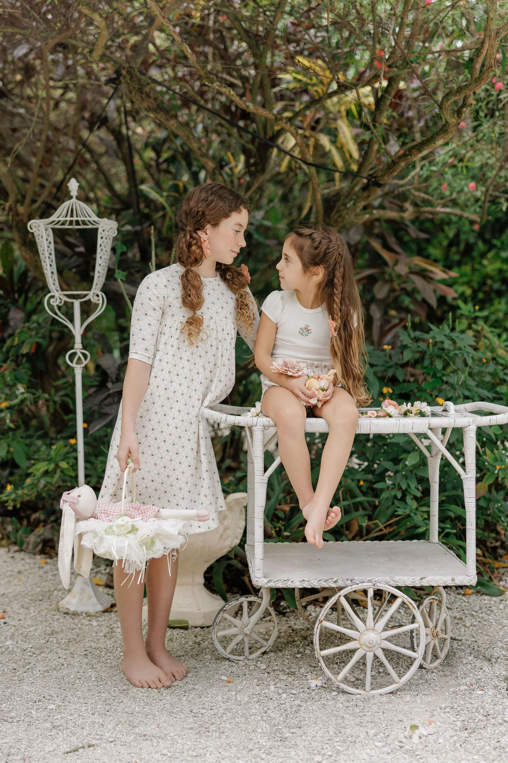 Girls Dress 3/4 Sleeves - Ivory - Floral Grid - Image 2