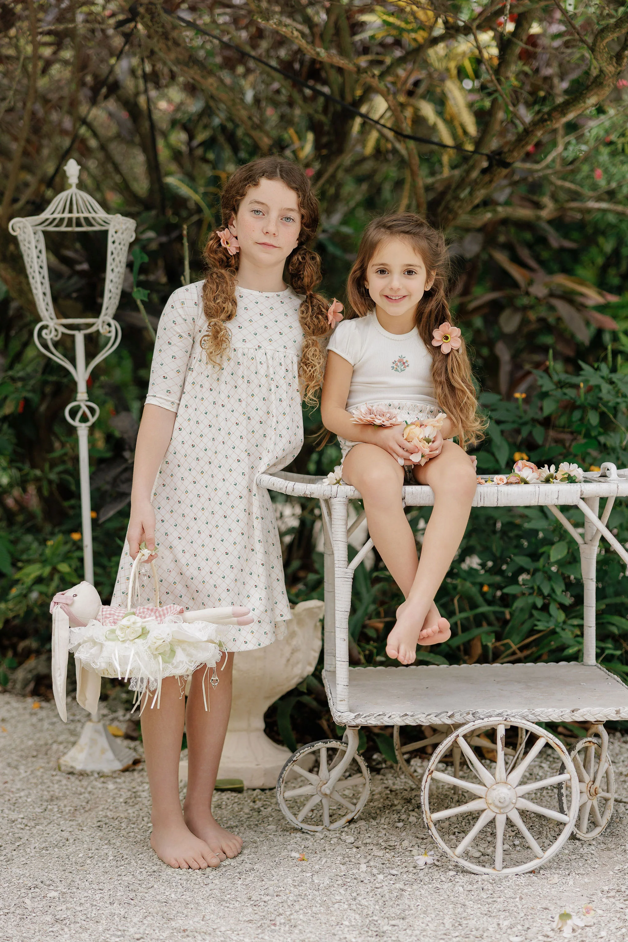 Girls Dress 3/4 Sleeves - Ivory - Floral Grid - Image 4