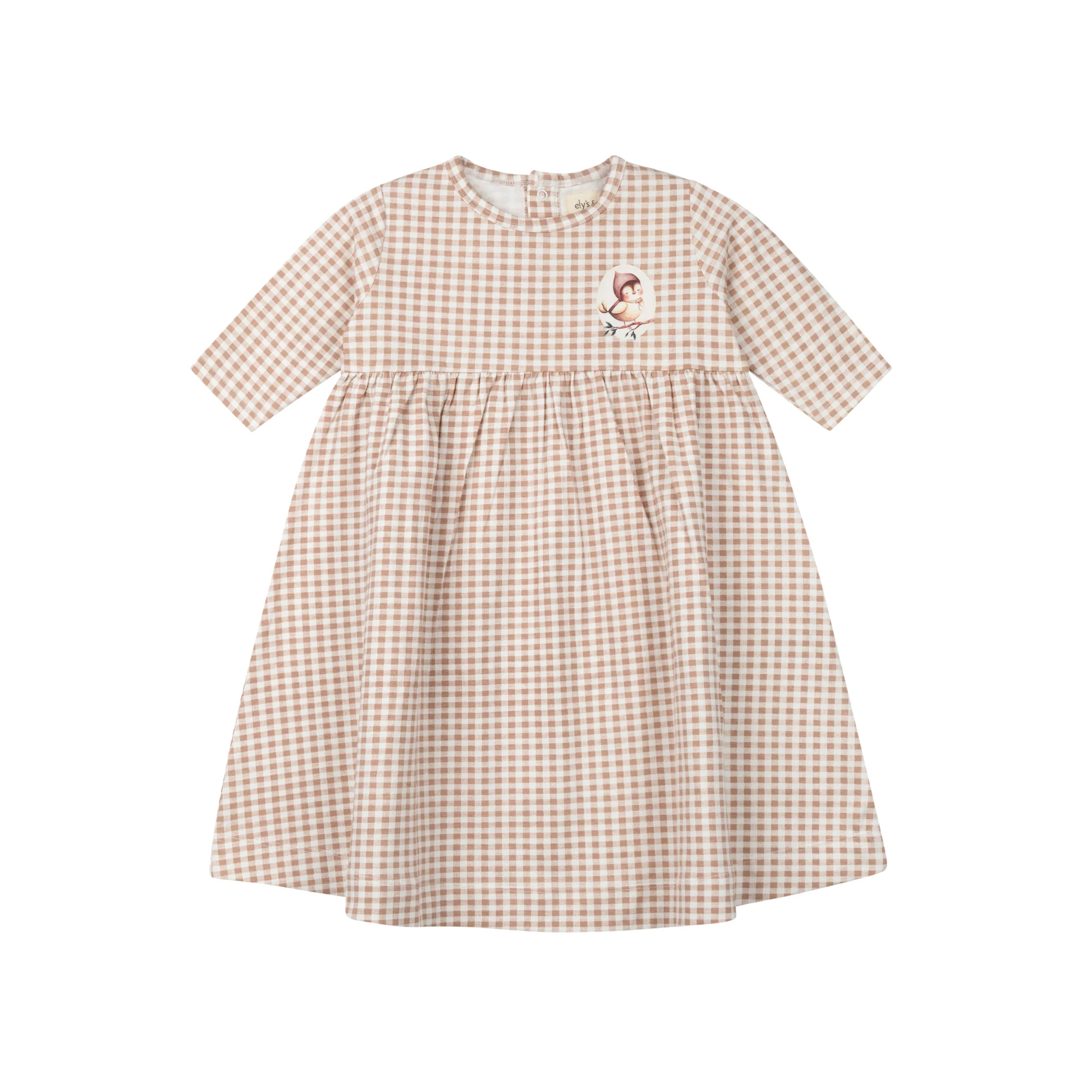 Girls Dress - 3/4 Sleeves Mauve - Gingham Owl - Image 3