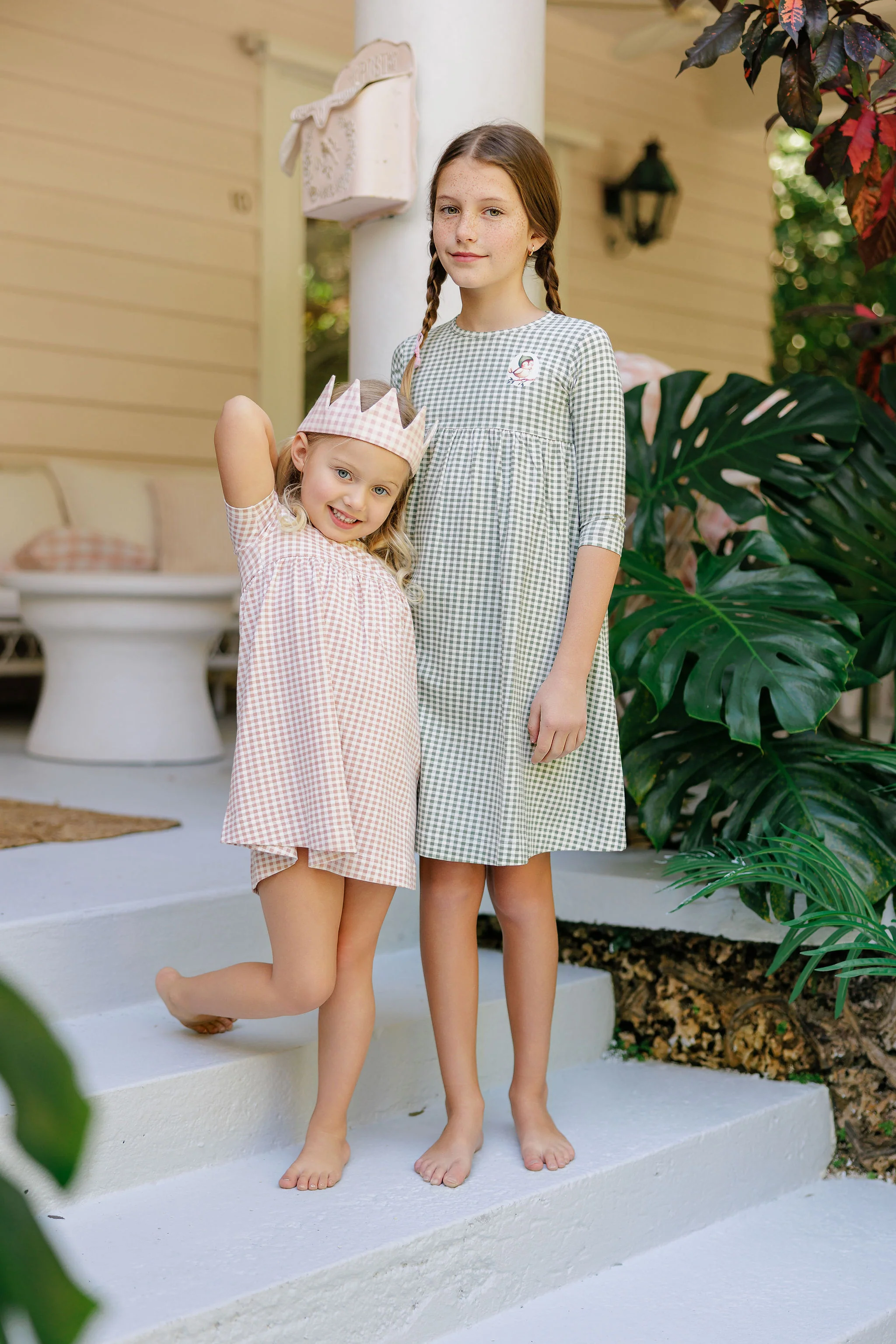 Girls Dress - 3/4 Sleeves Mauve - Gingham Owl - Image 4