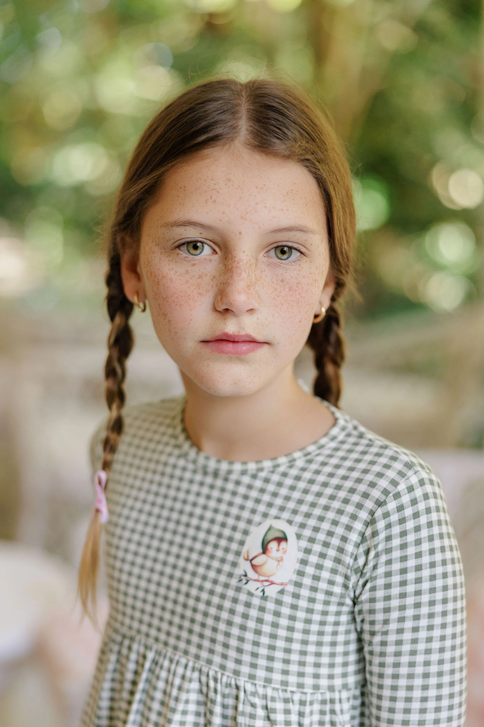 Girls Dress - 3/4 Sleeves Sage - Gingham Owl - Image 3