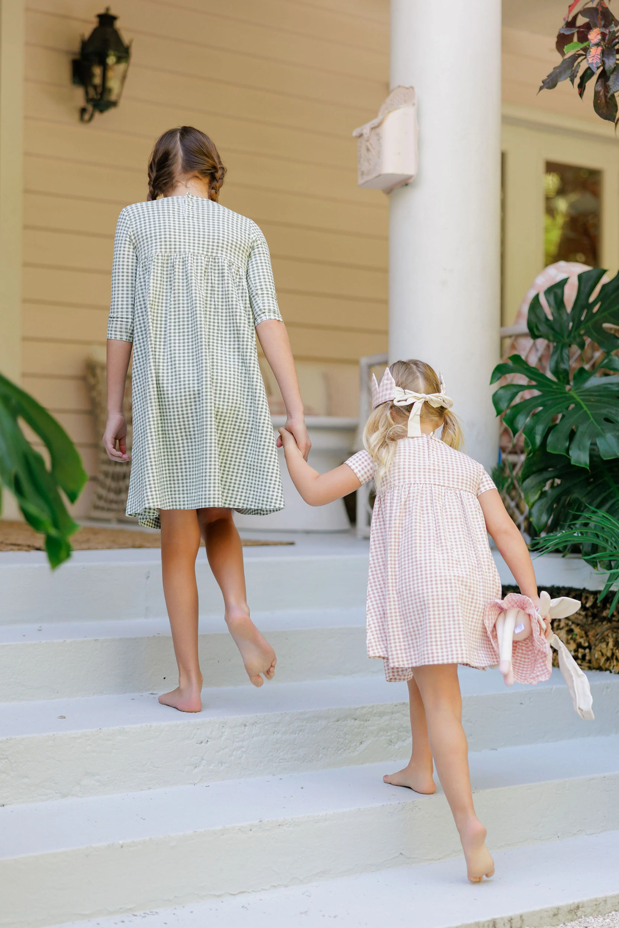 Girls Dress - 3/4 Sleeves Sage - Gingham Owl - Image 4