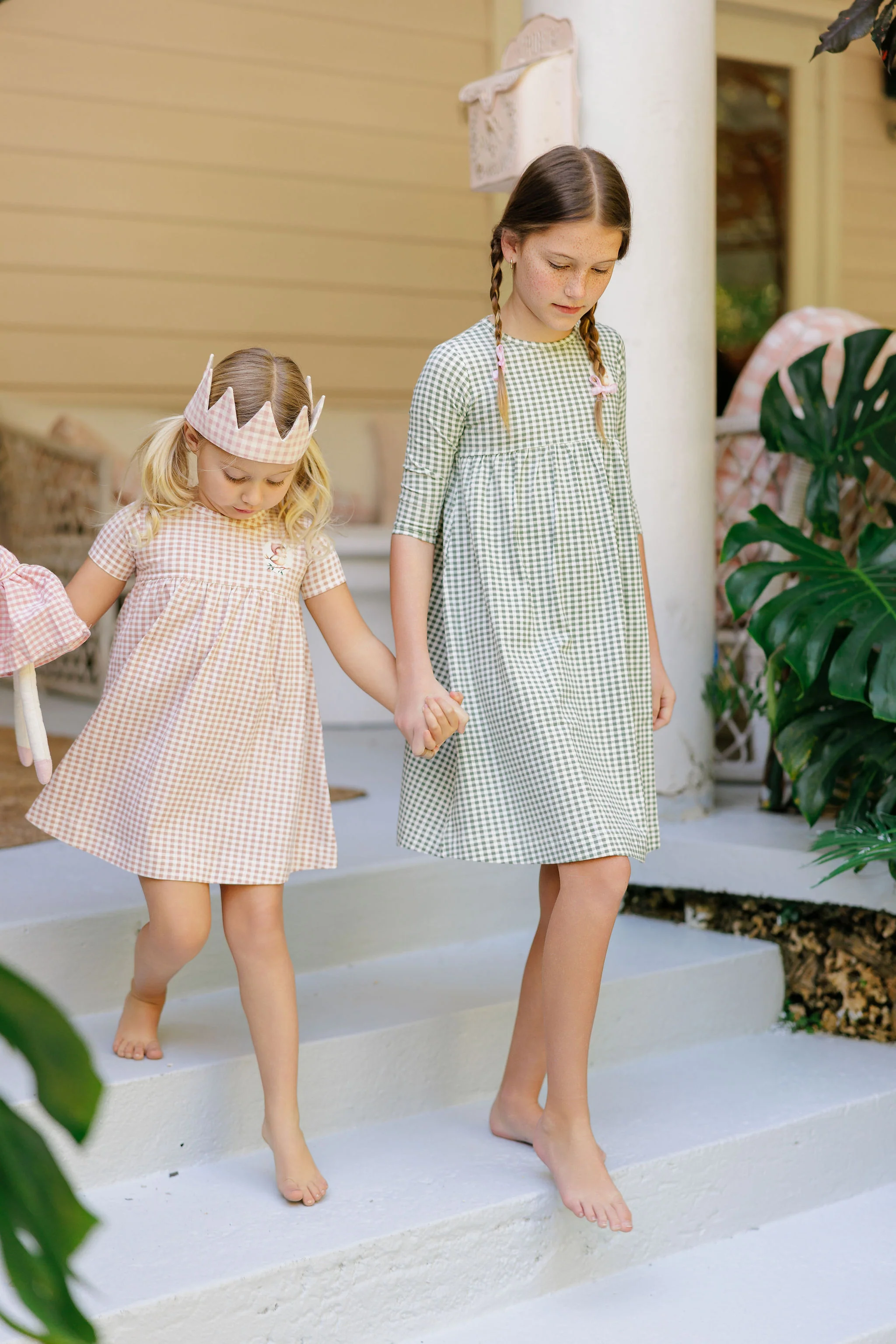 Girls Dress - 3/4 Sleeves Sage - Gingham Owl - Image 6