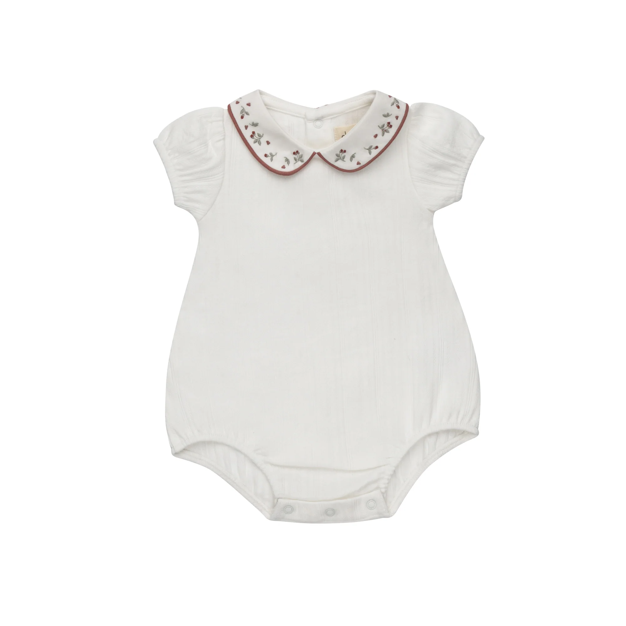Girls Romper – Ivory Pink – Embroidered Collar