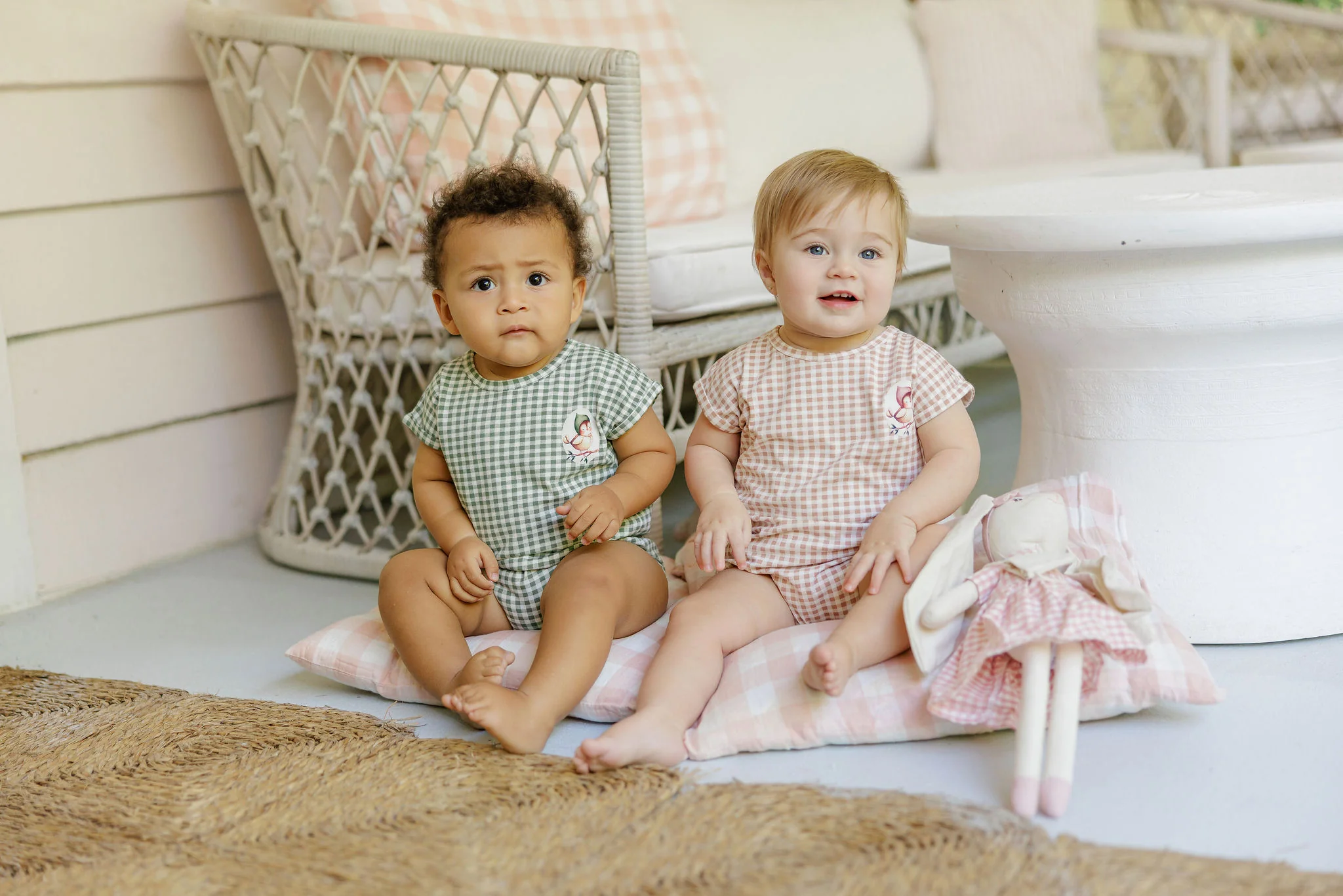 Girls Romper - Blush - Gingham Owl - Image 3