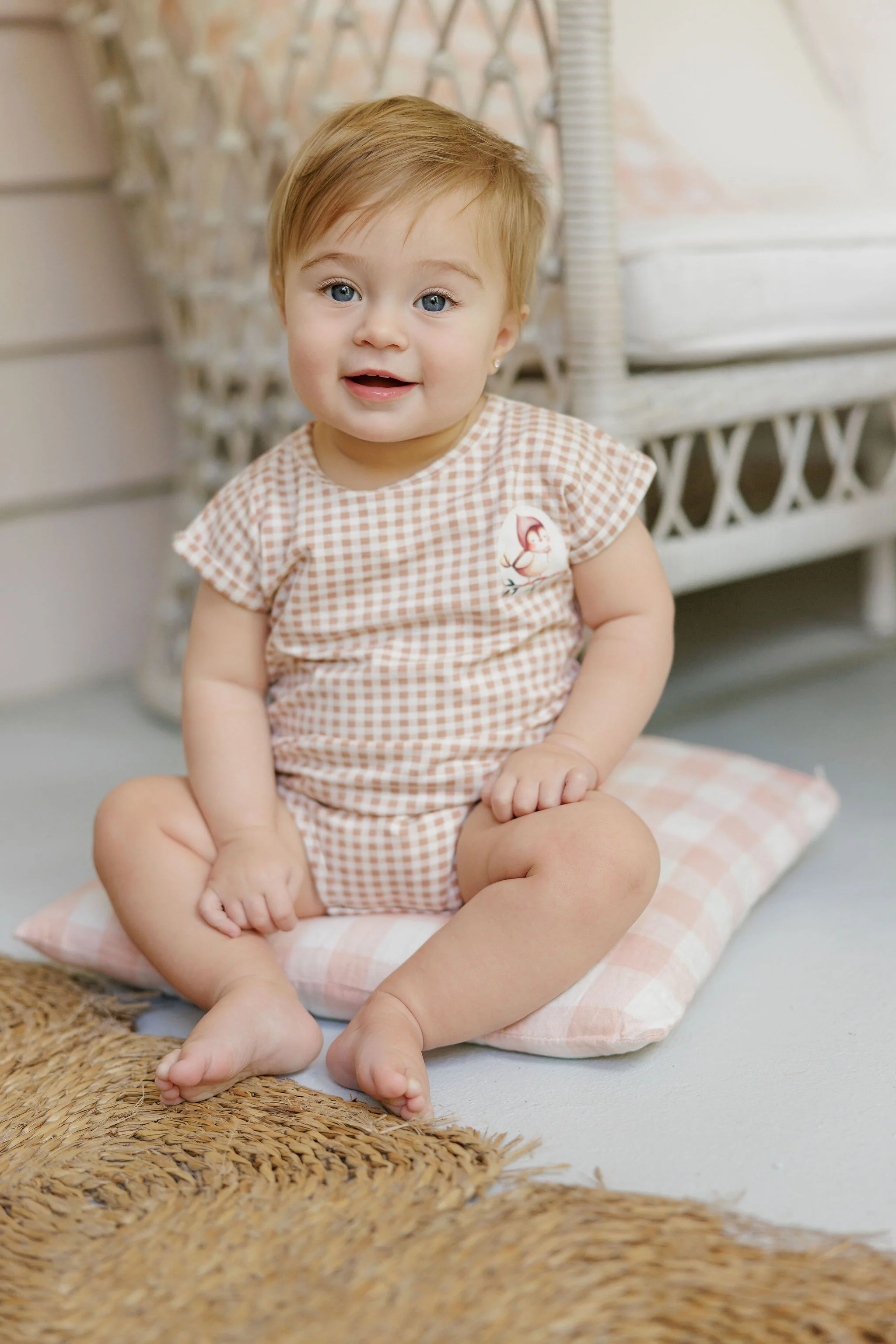 Girls Romper - Blush - Gingham Owl - Image 2