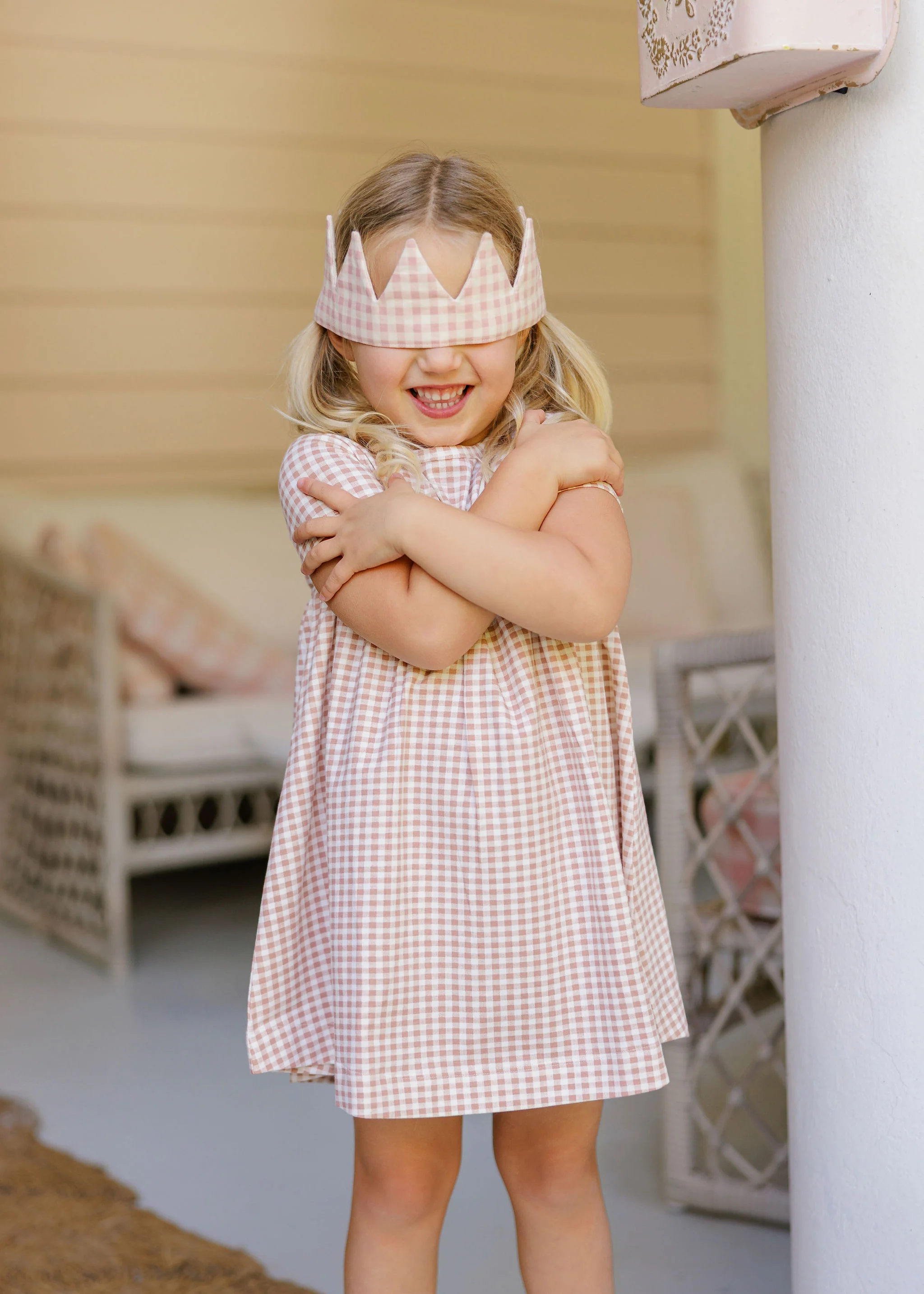Girls Short Sleeve Dress - Mauve - Gingham Owl - Image 2