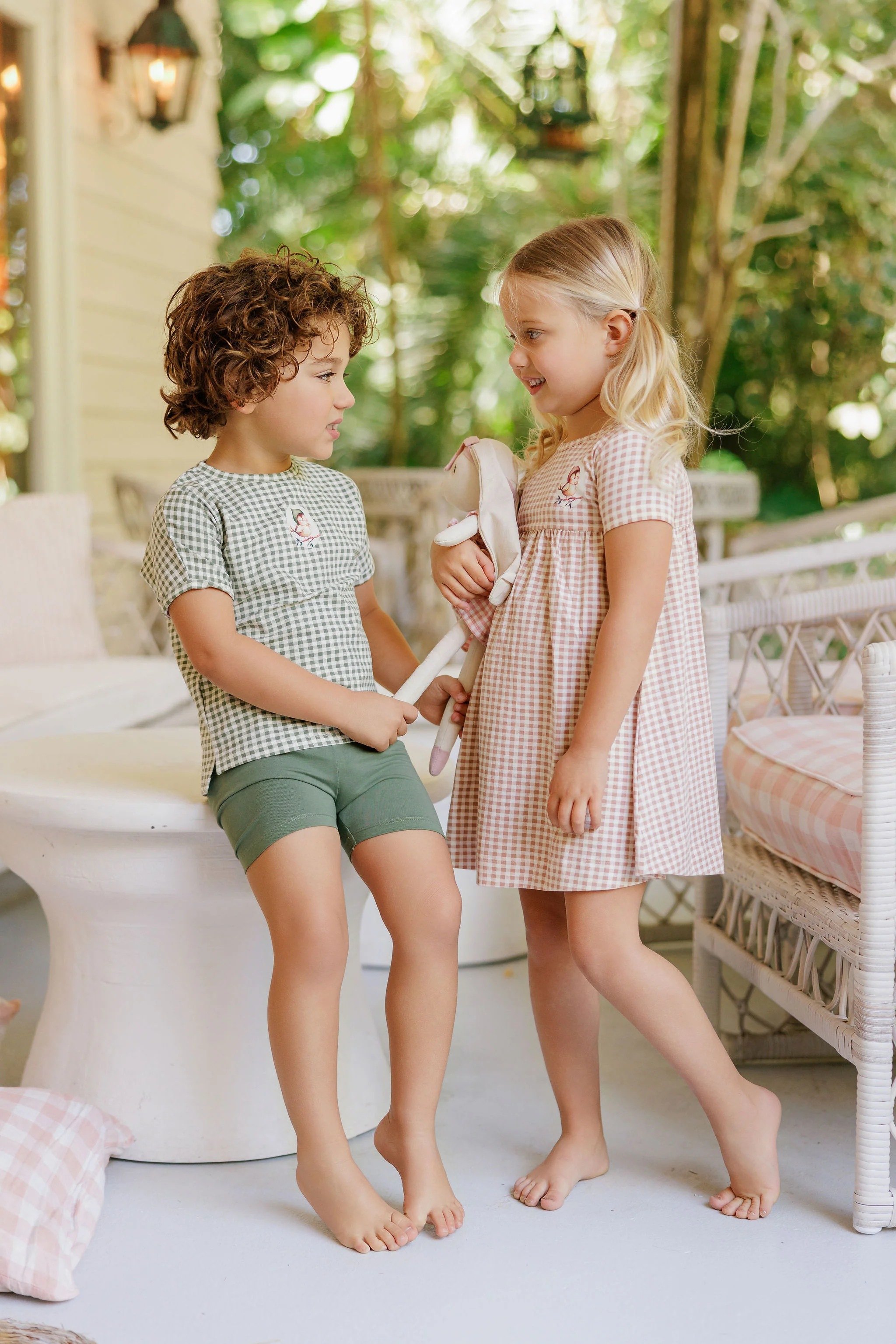 Girls Short Sleeve Dress - Mauve - Gingham Owl - Image 4