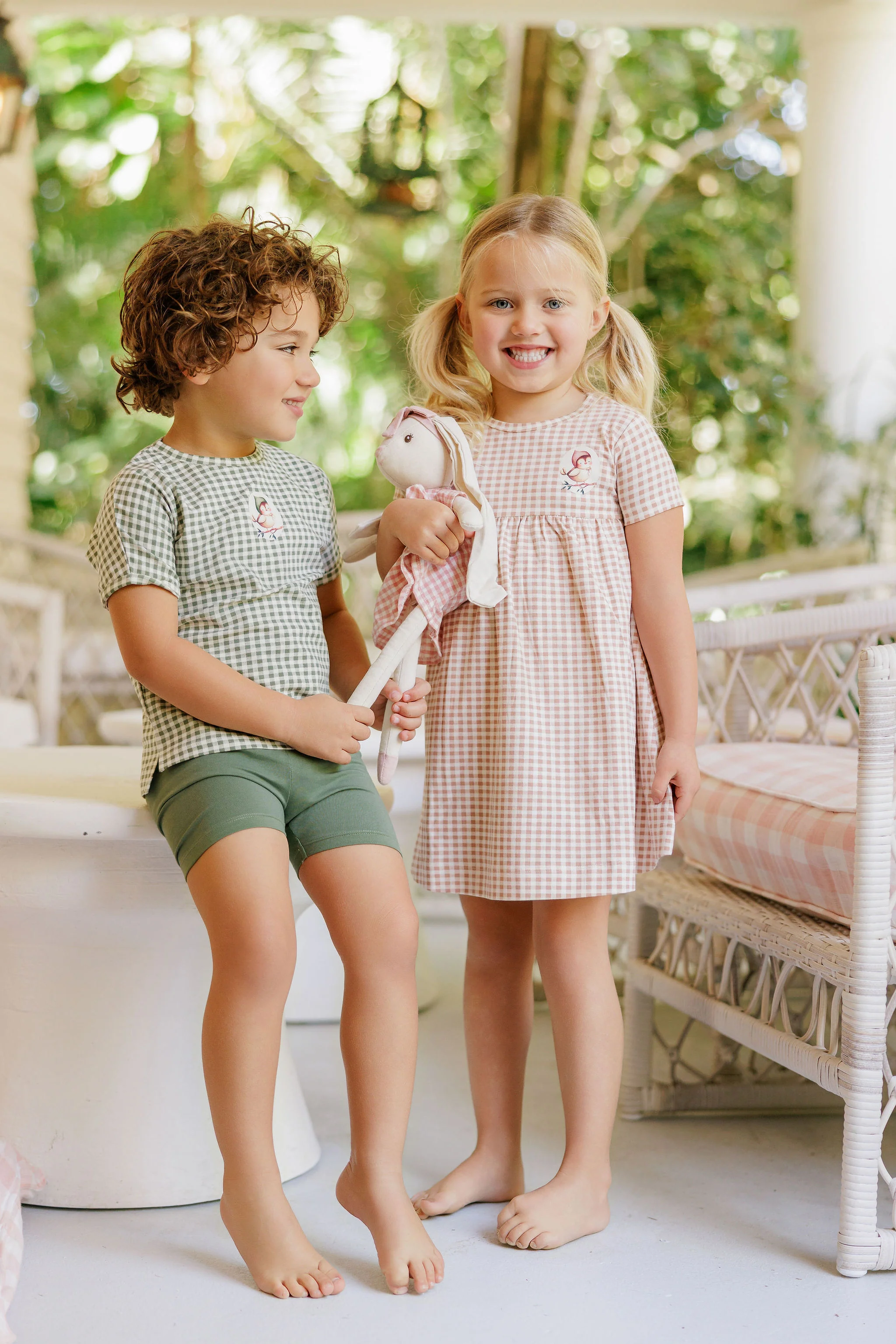 Girls Short Sleeve Dress - Mauve - Gingham Owl - Image 5