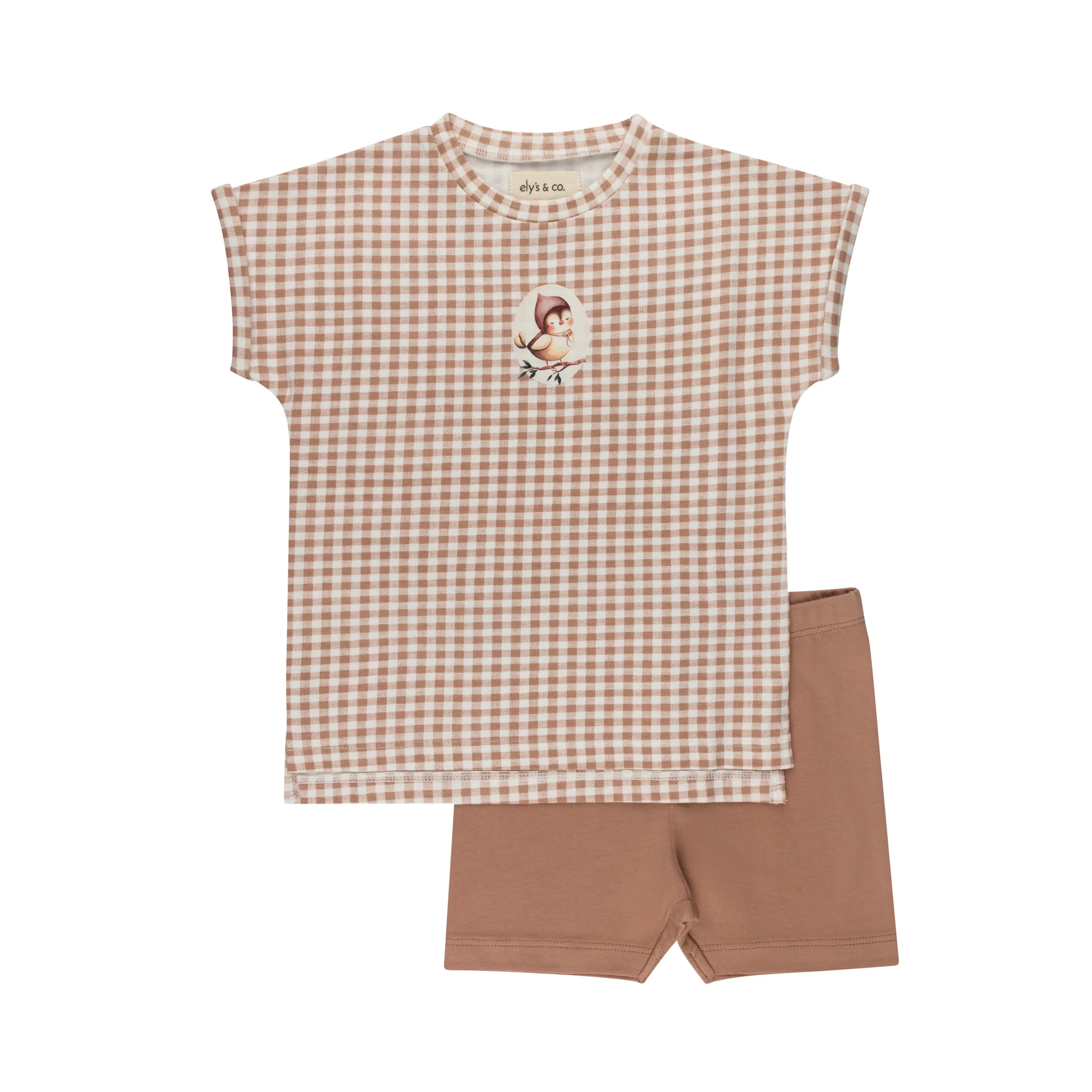 Girls Tee and Shorts - Mauve - Gingham Owl