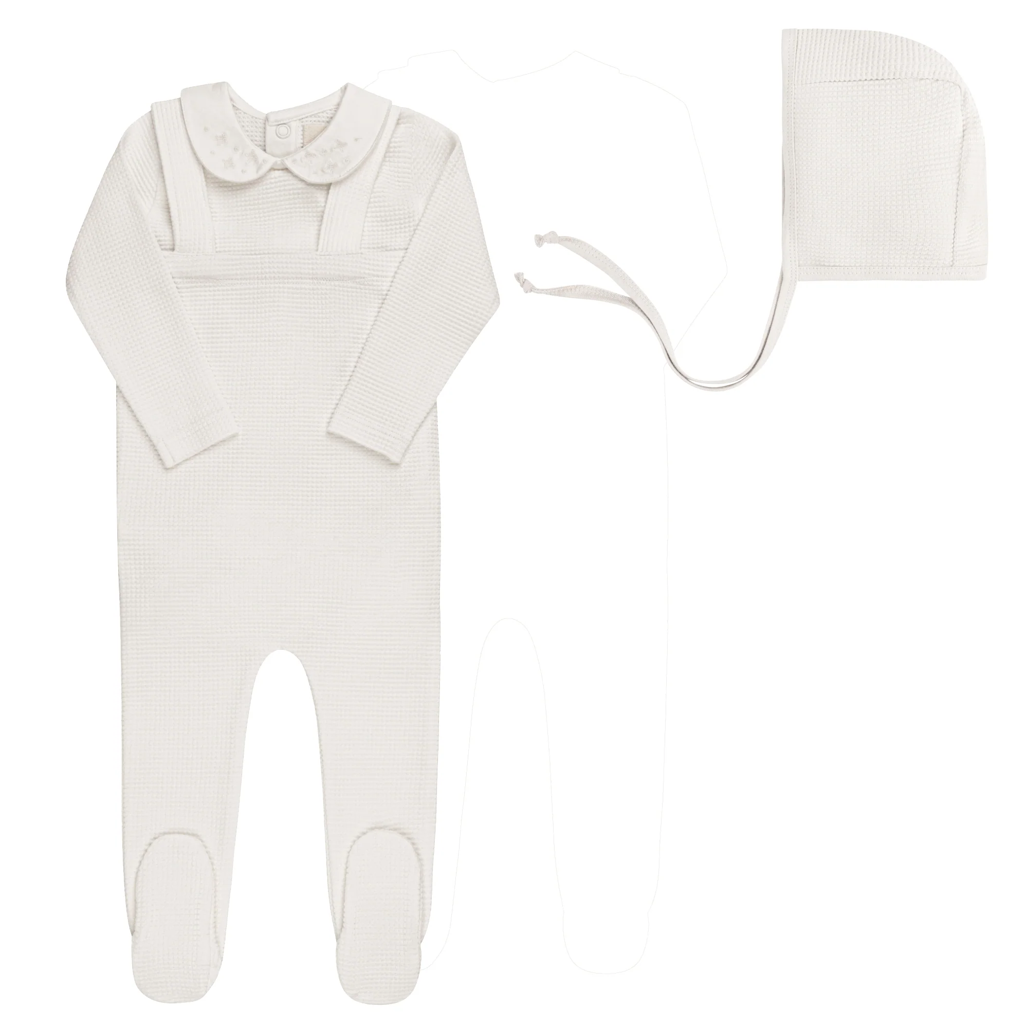 Embroidered Collar Collection -  Bodysuit + Overalls + Bonnet