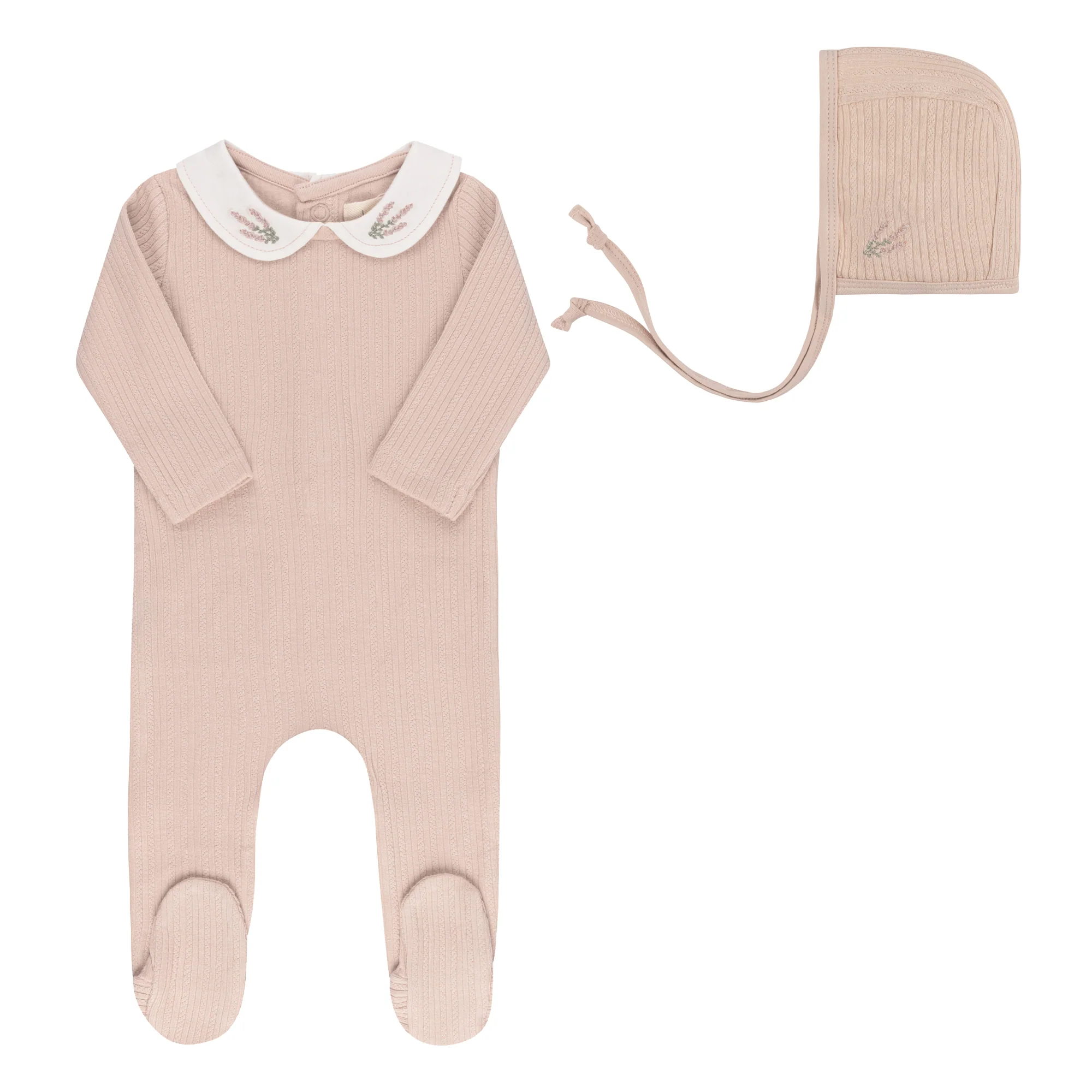Organic Cotton Embroidered Collar Collection - Footie + Bonnet