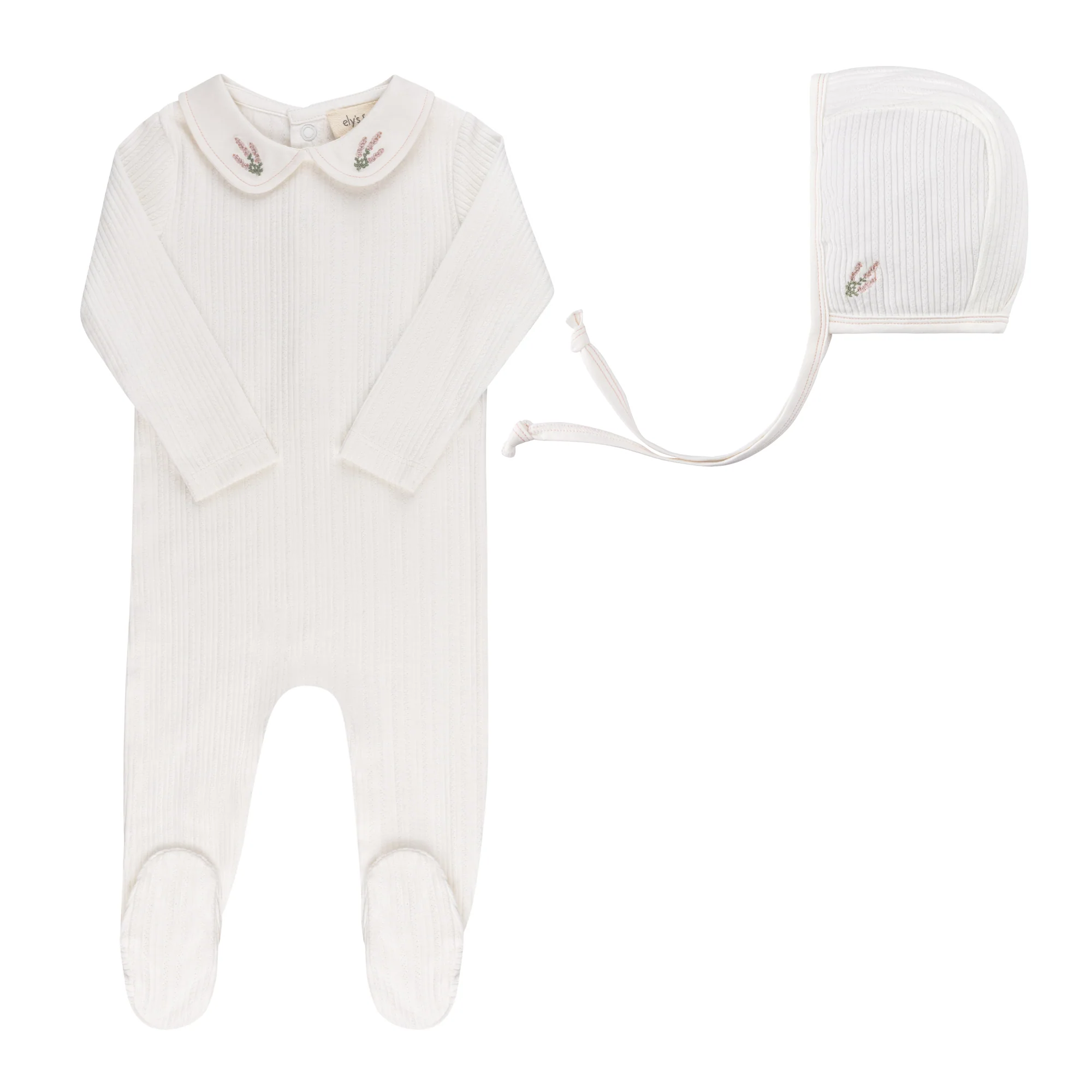 Organic Cotton Embroidered Collar Collection - Footie + Bonnet - Image 3