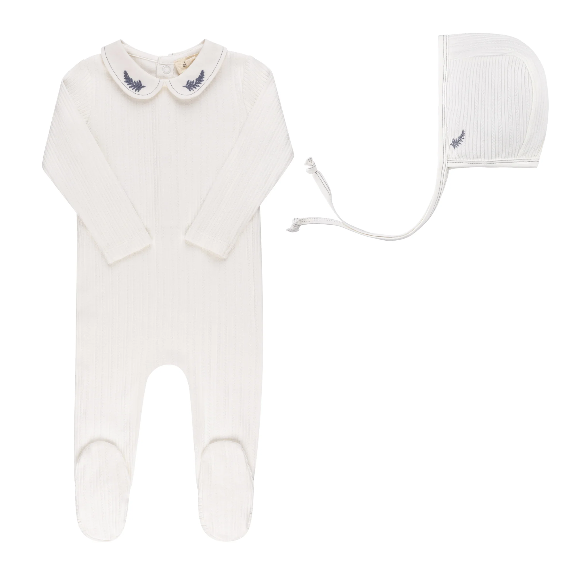 Organic Cotton Embroidered Collar Collection - Footie + Bonnet - Image 4