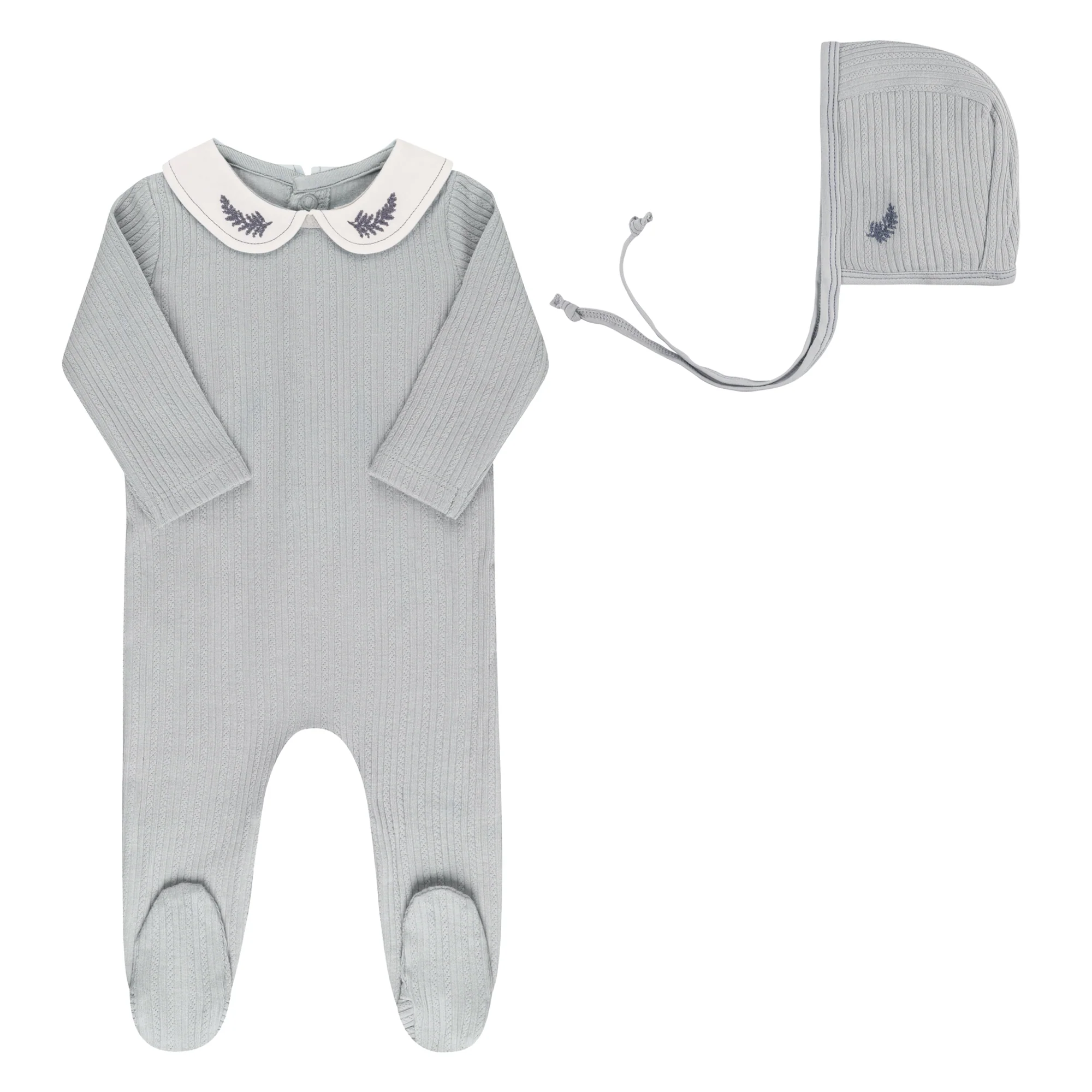Organic Cotton Embroidered Collar Collection - Footie + Bonnet - Image 5