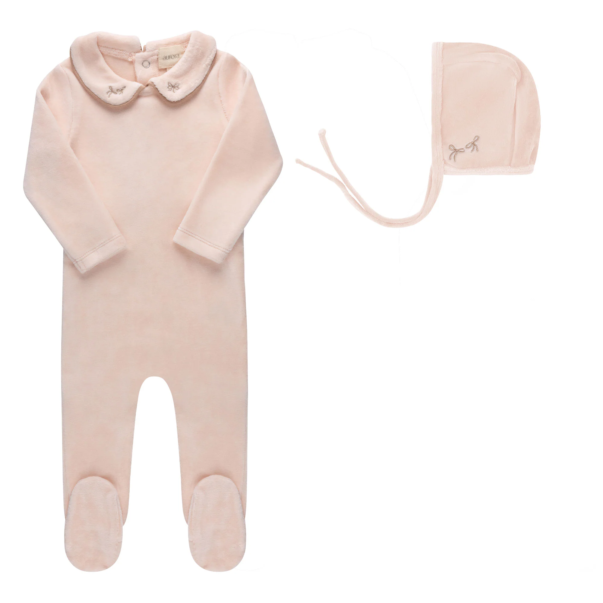 Embroidered Velour Collar Collection - Footie + Bonnet