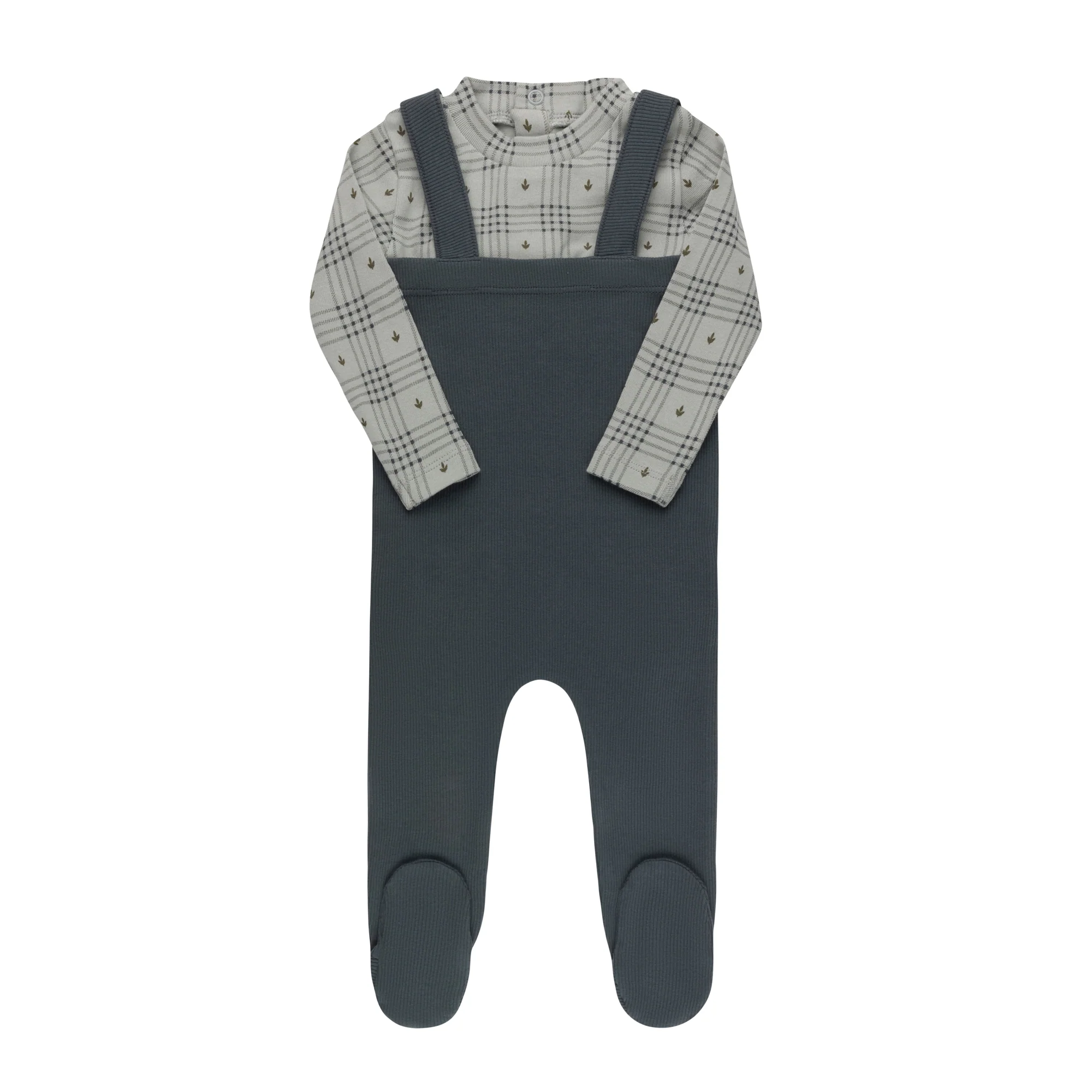 Cotton Floral Plaid Collection - Bodysuit + Overalls - Image 3