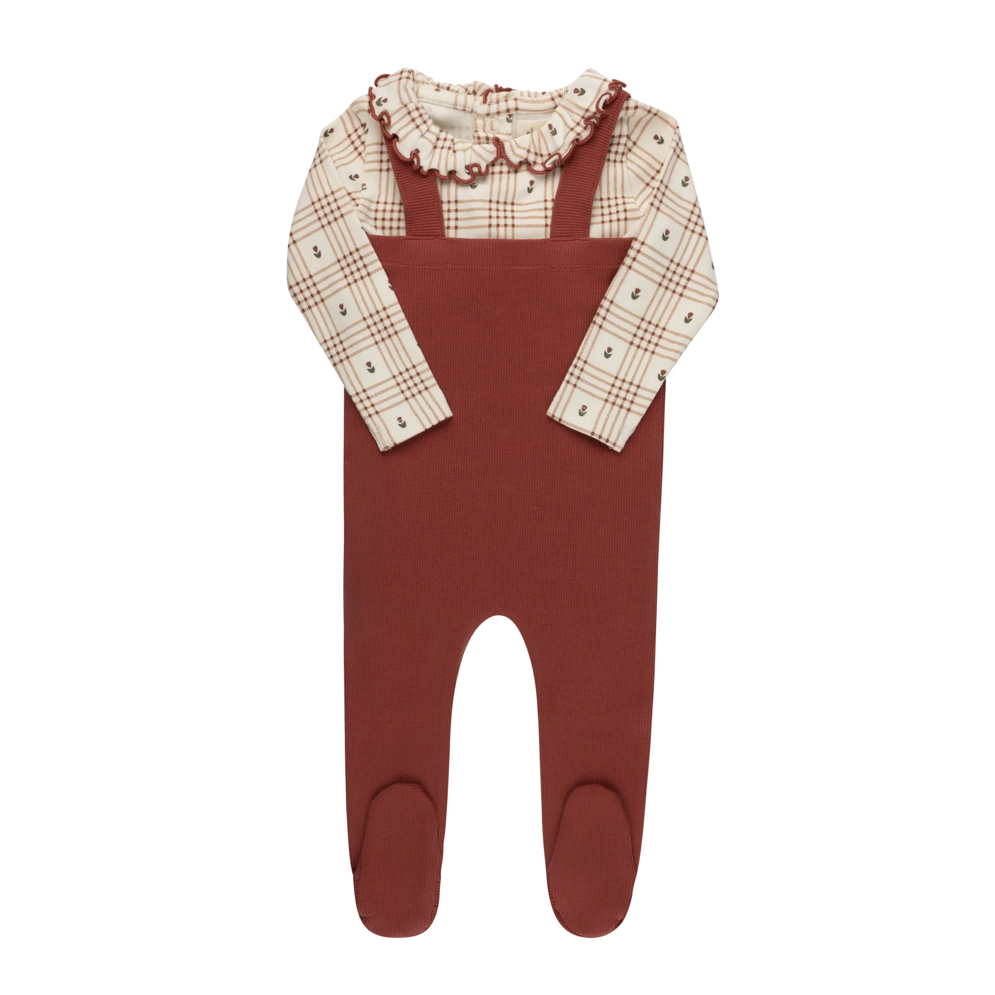 Cotton Floral Plaid Collection - Bodysuit + Overalls