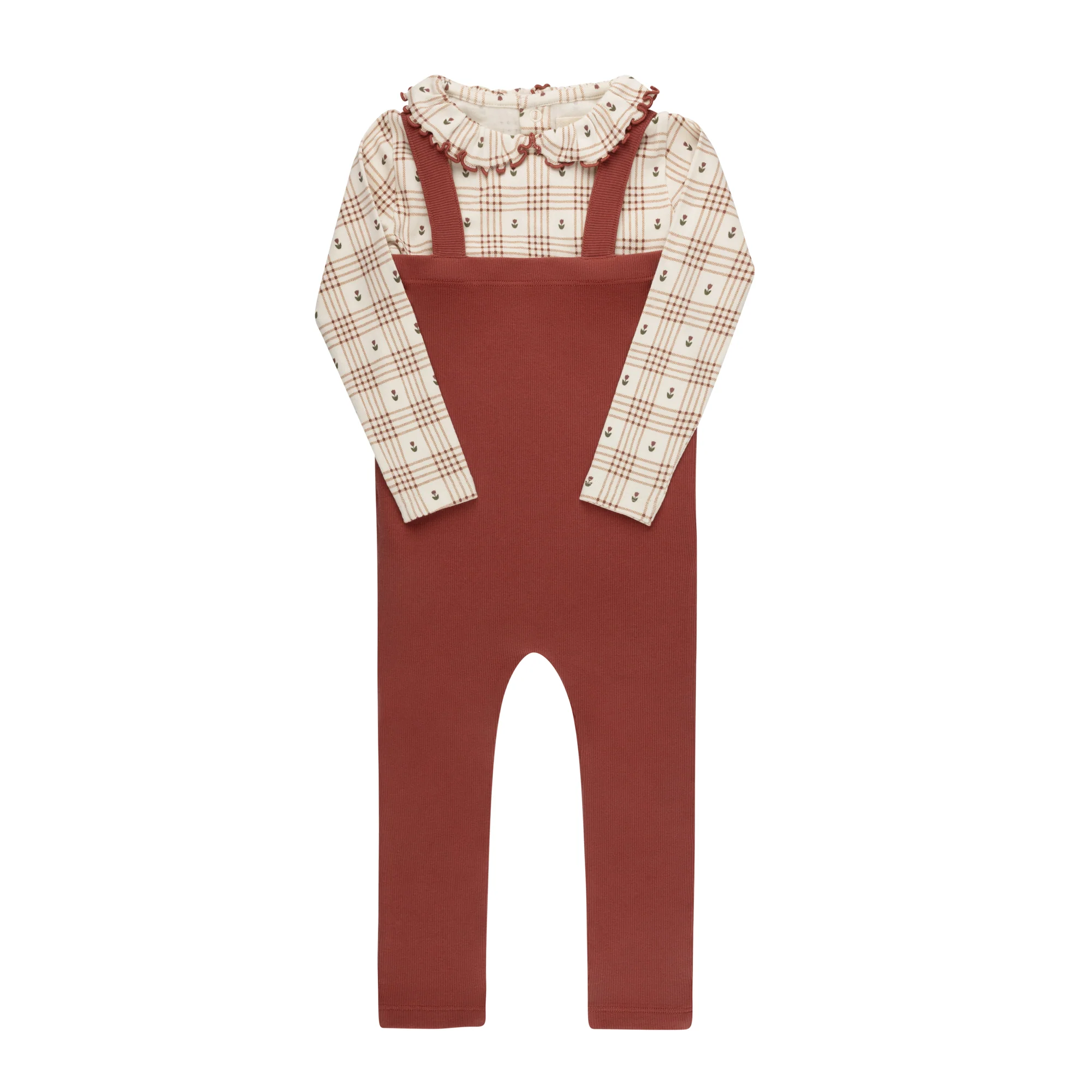 Cotton Floral Plaid Collection - Bodysuit + Overalls - Image 3