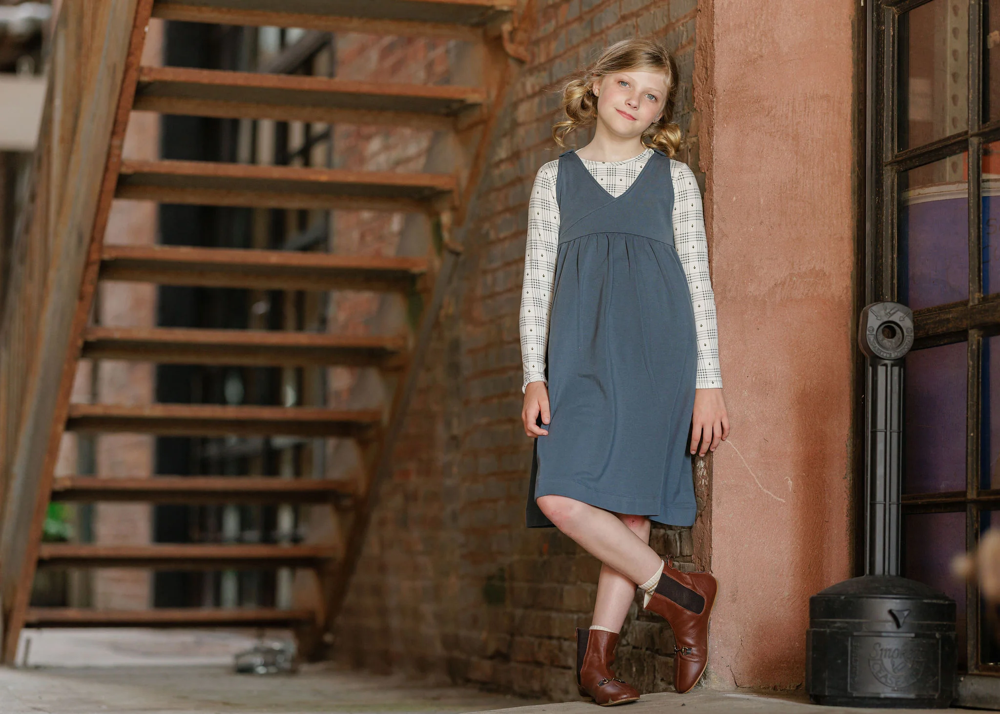 Cotton Floral Plaid Collection - Ruffle Neck Tee - Image 2
