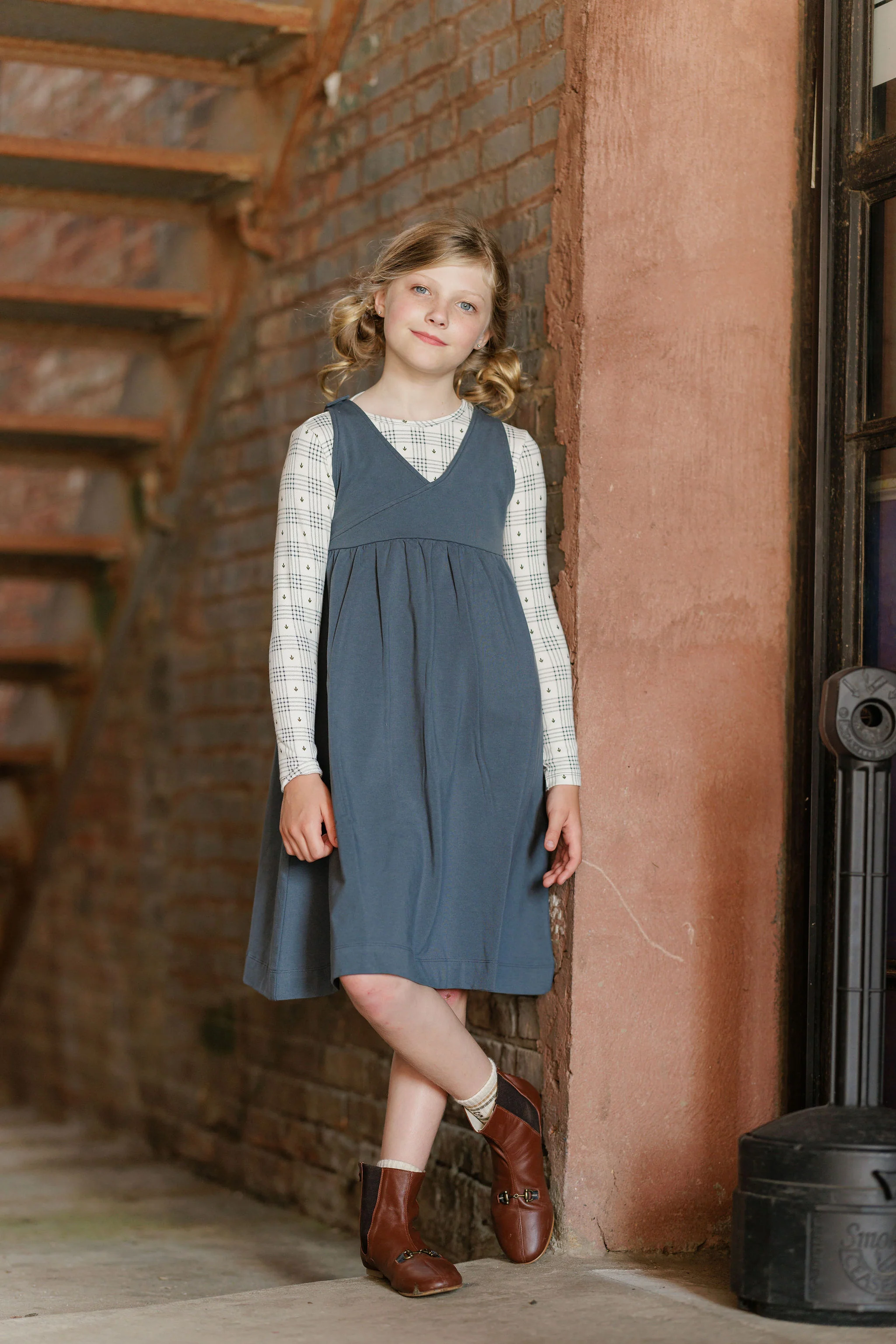 Cotton Floral Plaid Collection - Ruffle Neck Tee - Image 6
