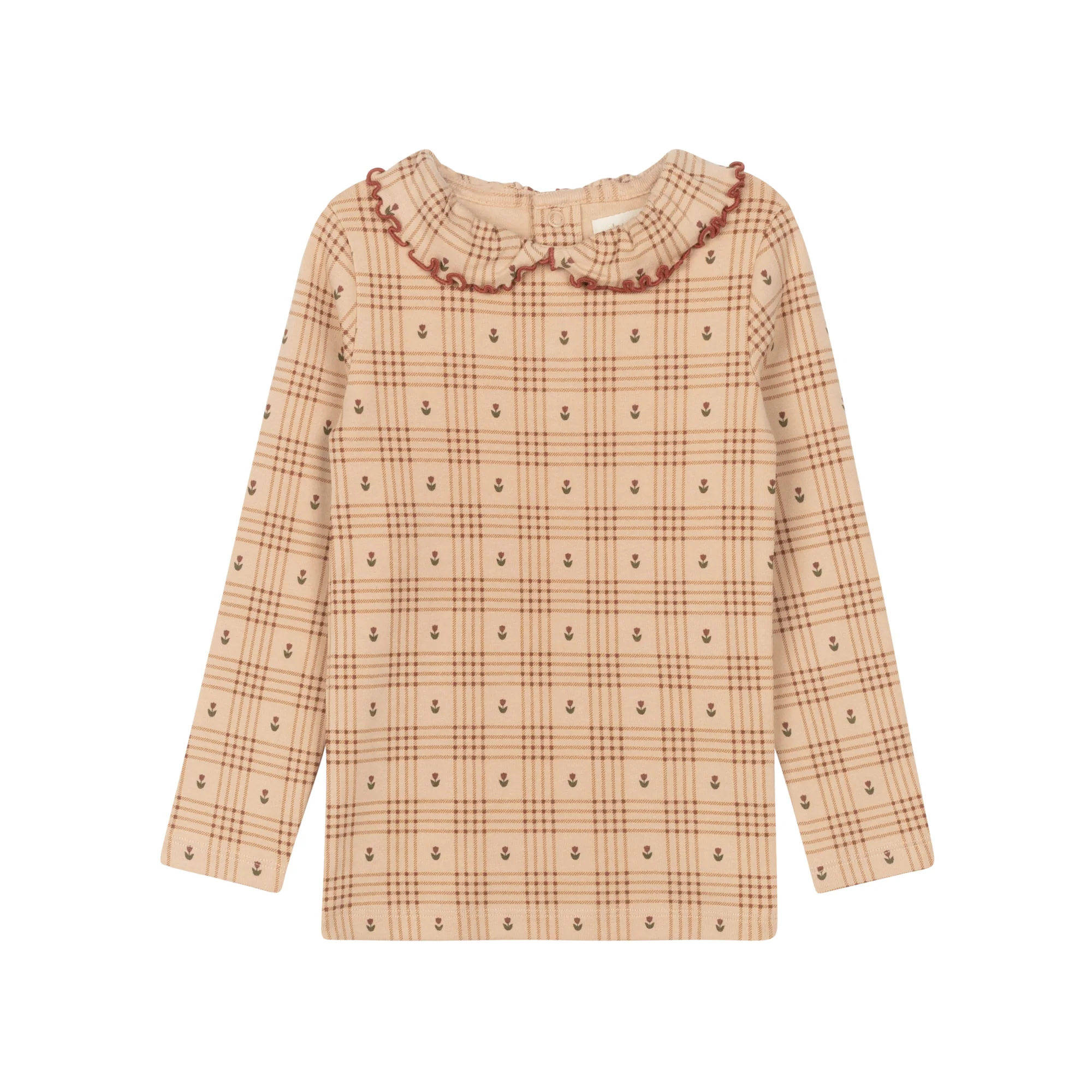 Cotton Floral Plaid Collection - Ruffle Neck Tee