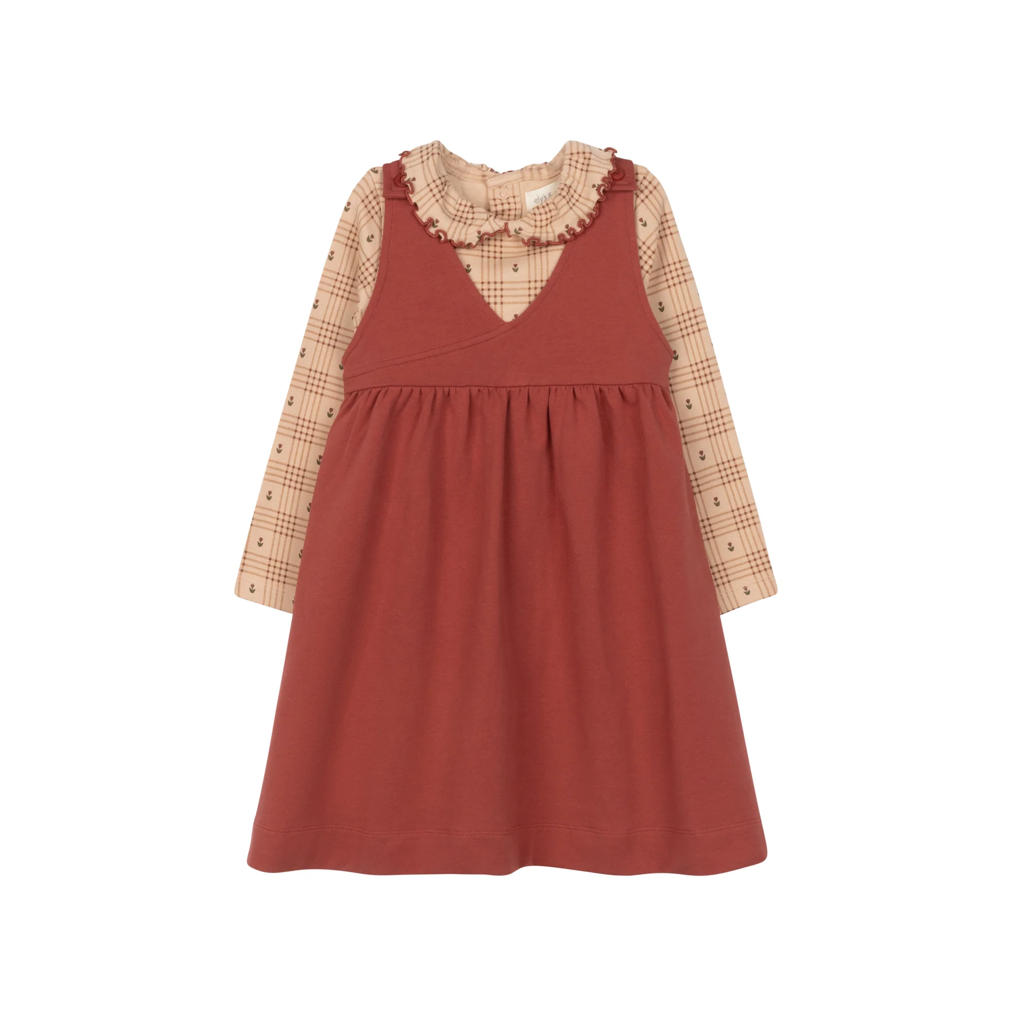 Cotton Floral Plaid Collection - Ruffle Neck Tee - Image 4