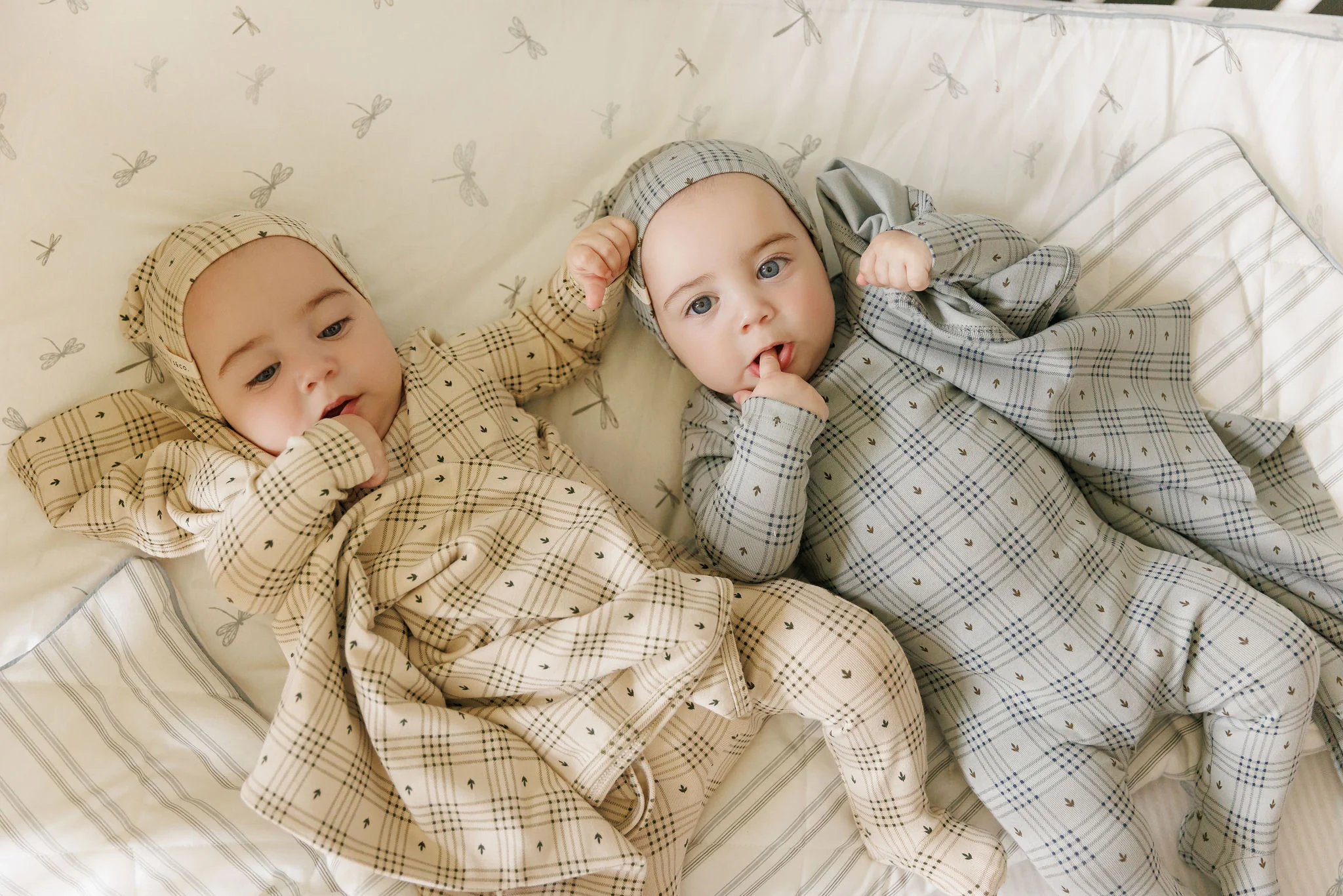 Cotton Floral Plaid Collection - Footie + Beanie - Image 3