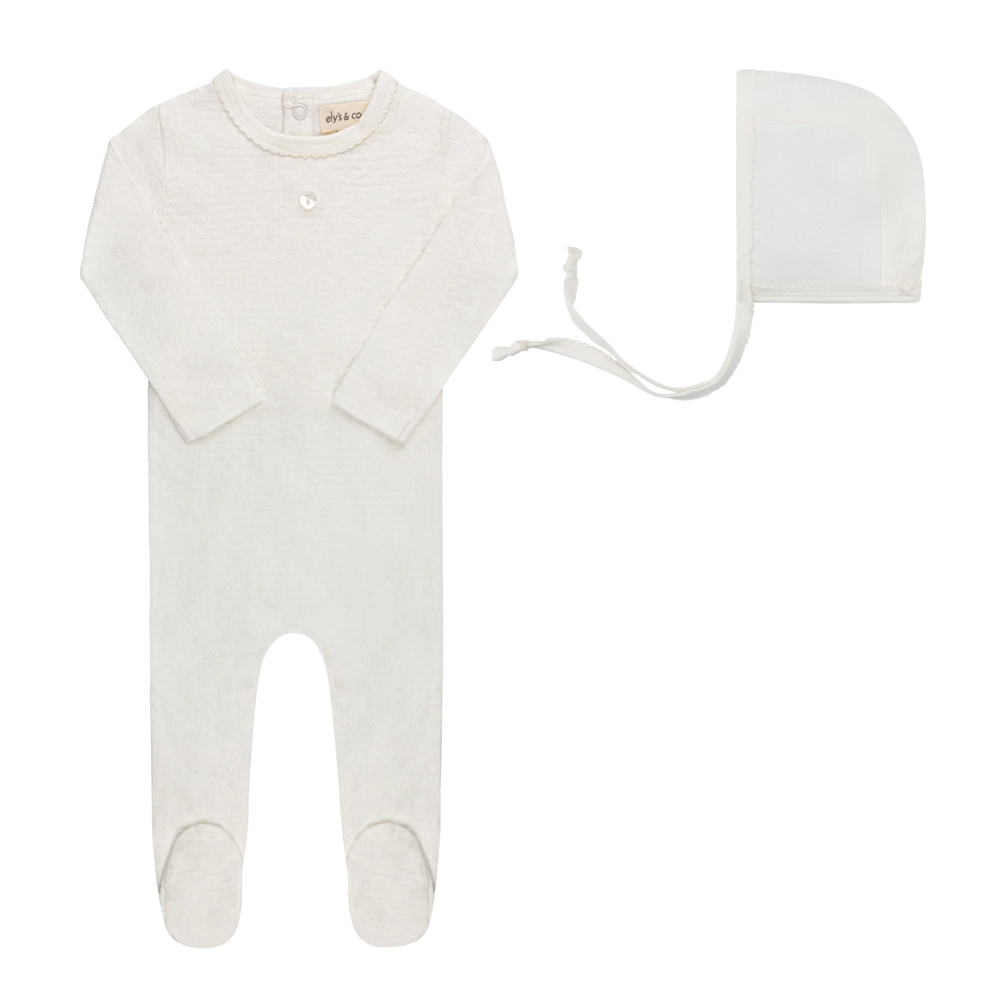 Heart and Star Button Pointelle Collection - Footie + Bonnet - Image 3