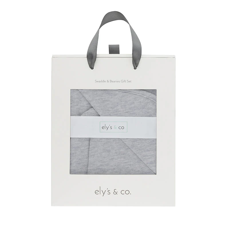 Jersey Knit Heather Grey Cotton Swaddle and Beanie Gift Set - Image 3