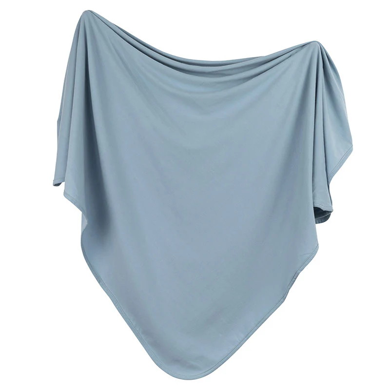 Jersey Knit Dusty Blue Cotton Swaddle and Beanie Gift Set - Image 2