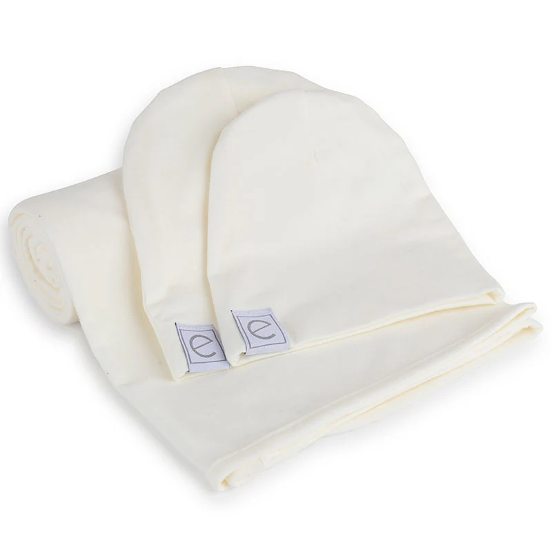 Jersey Knit Ivory Cotton Swaddle and Beanie Gift Set