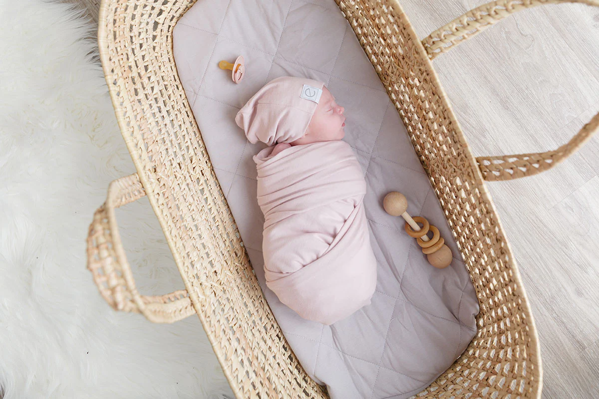 Jersey Knit Pink Cotton Swaddle Blanket and Beanie Gift Set - Image 2