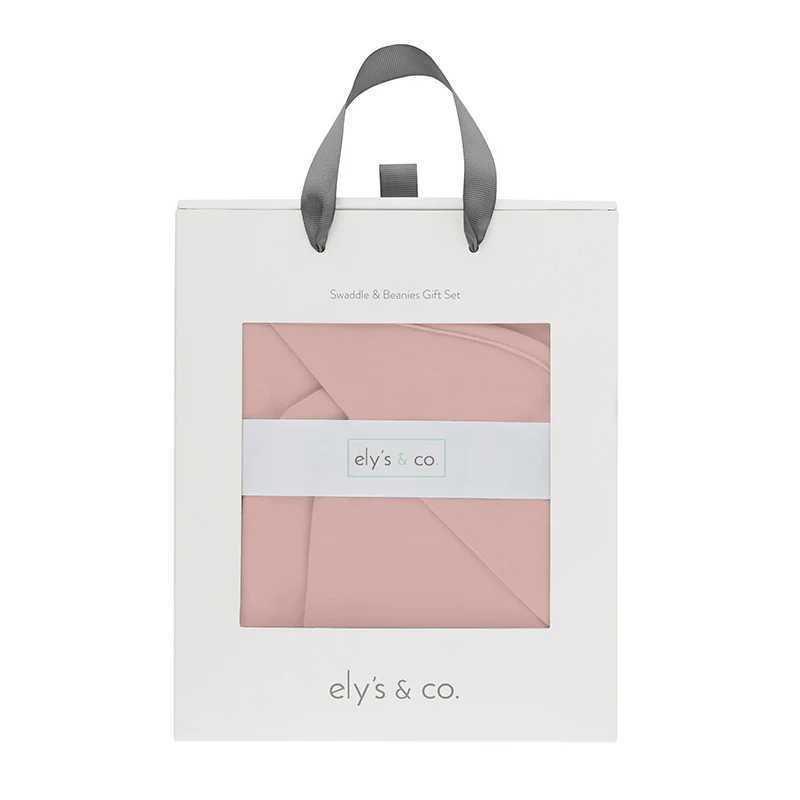 Jersey Knit Pink Cotton Swaddle Blanket and Beanie Gift Set - Image 5