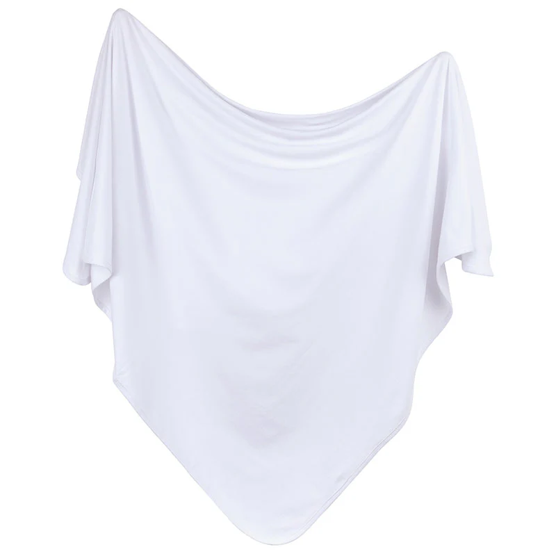 Jersey Knit White Cotton Swaddle and Beanie Gift Set - Image 3