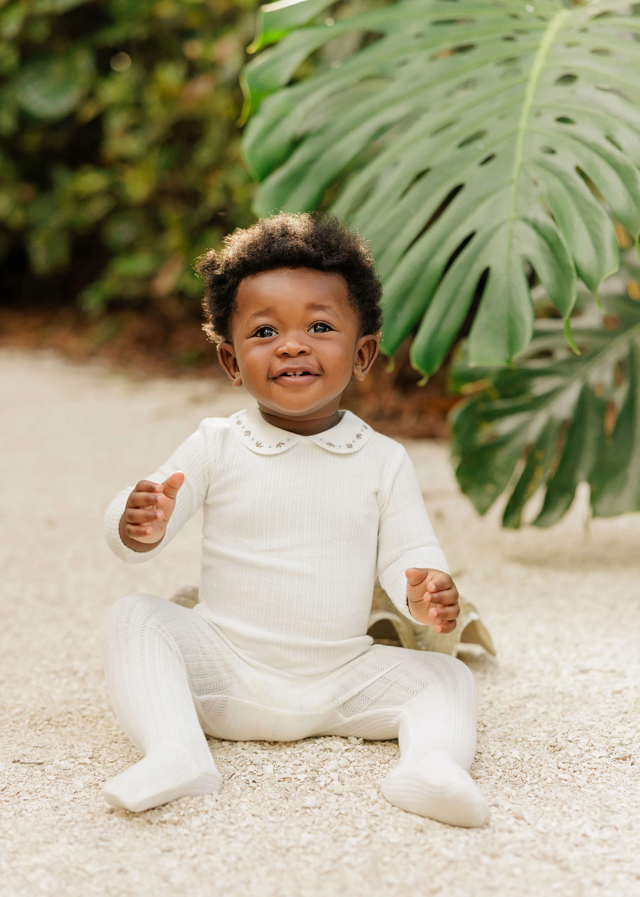 Baby Boy Footie and Bonnet – Ivory/Blue – Keepsake Collection - Image 2