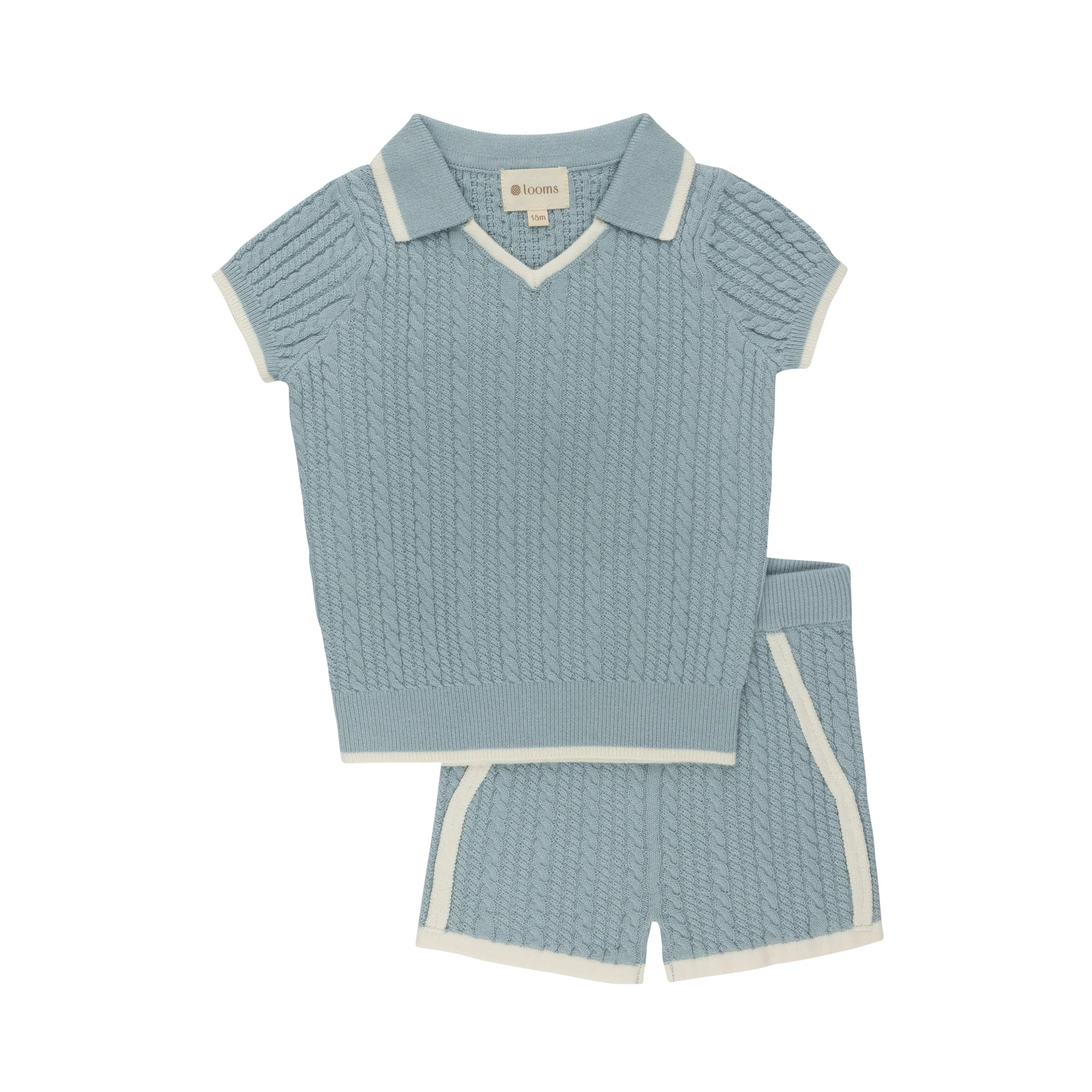 Boys Cable Knit 2 Piece Set – Blue/Ivory – Keepsake Collection