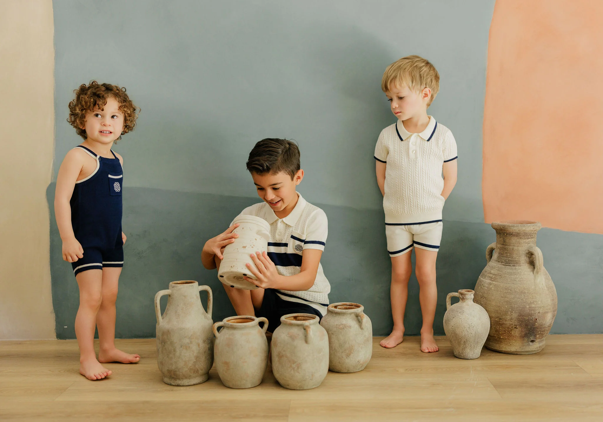 Boys Mesh Knit Romper – Navy – Storybook Collection - Image 3